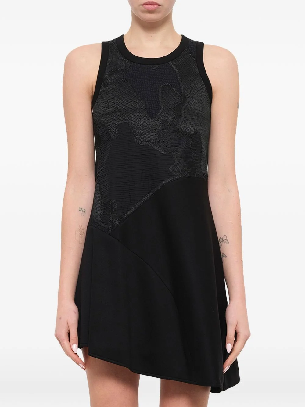 asymmetric jacquard-panel mini dress - 1