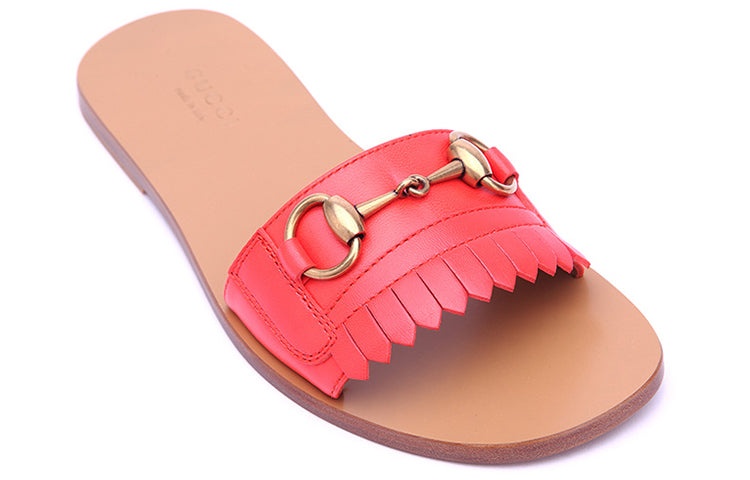 (WMNS) Gucci Horsebit Accent Leather Slides 'Orange' 517017-C9D00-6433 - 3