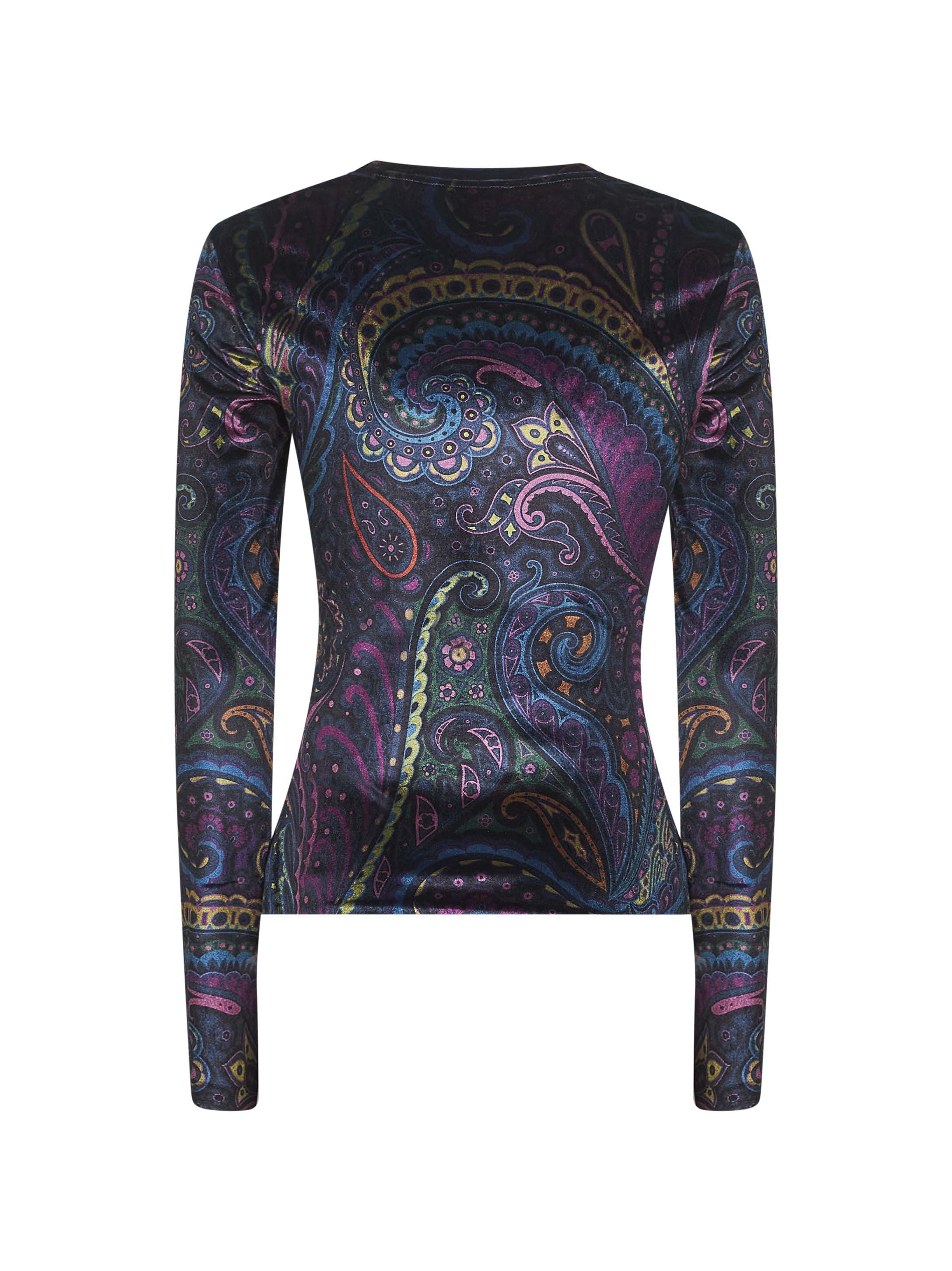 Blue Paisley print stretch chenille top - 2