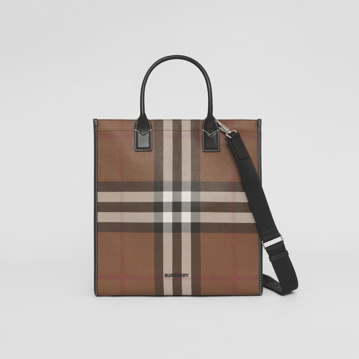 Check and Leather Tote - 1