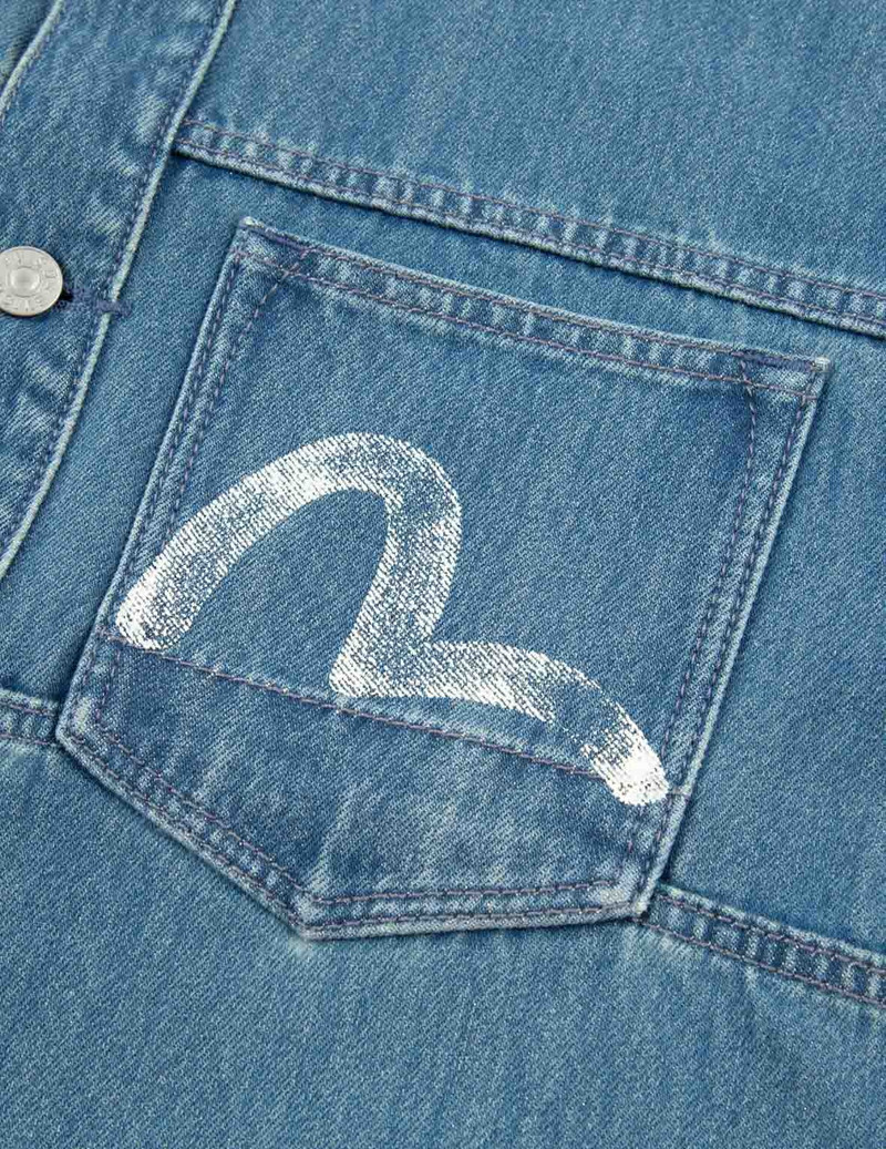 Vintage Daruma Print Denim Shirt Jacket 10