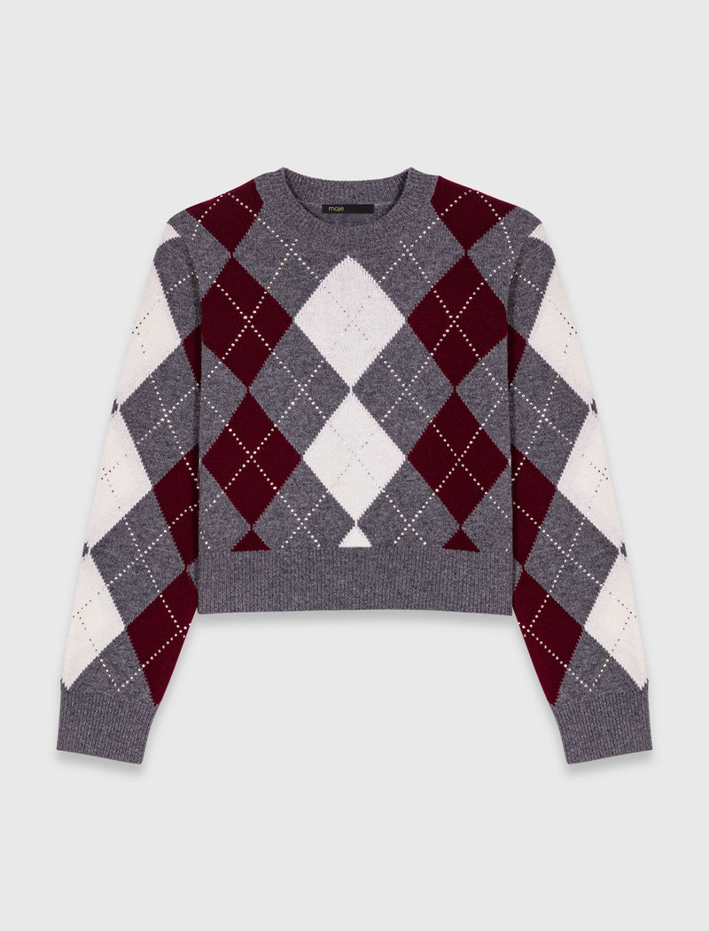 Cropped argyle pattern sweater 1