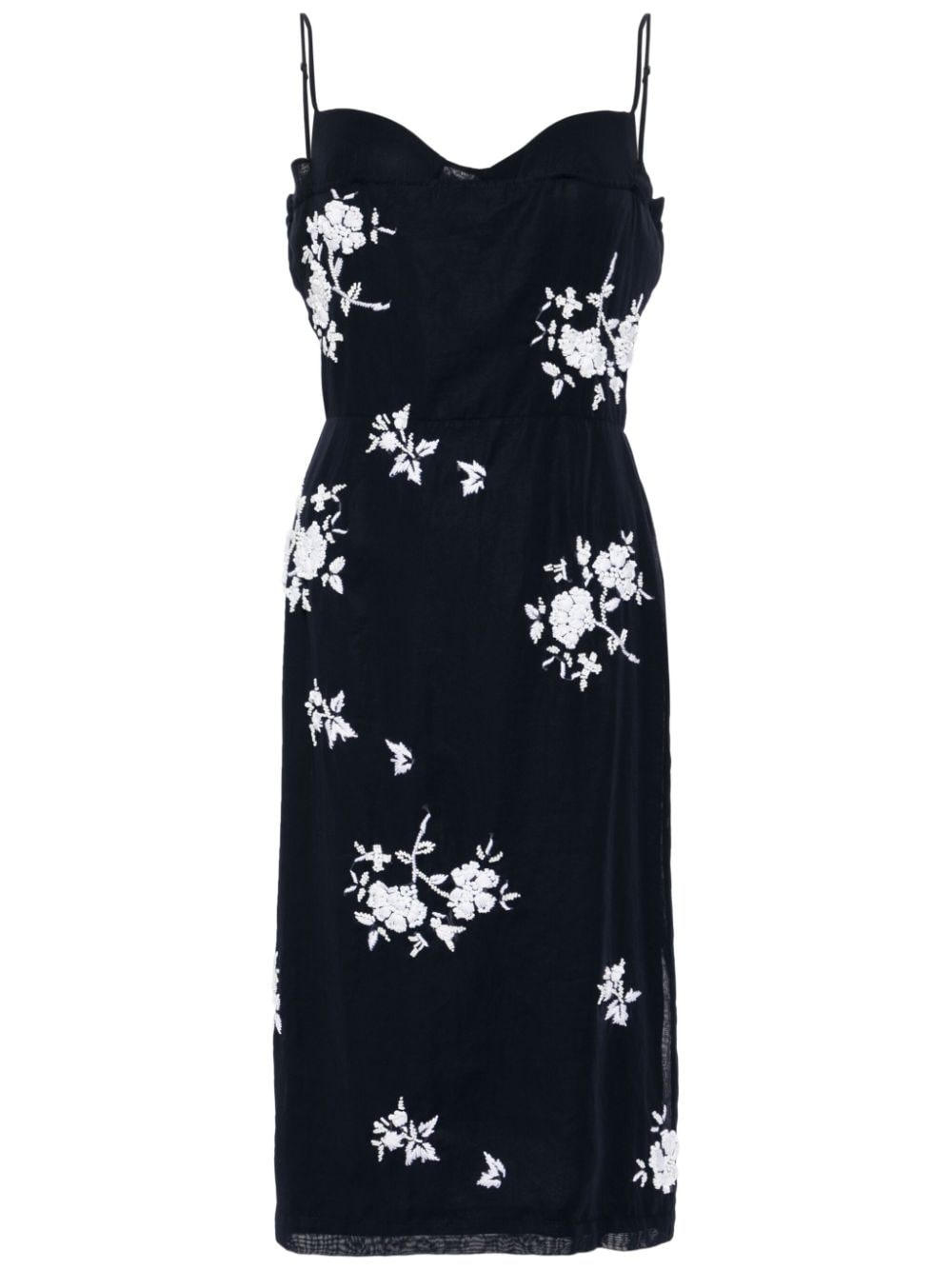 floral embroidery layered midi dress - 1