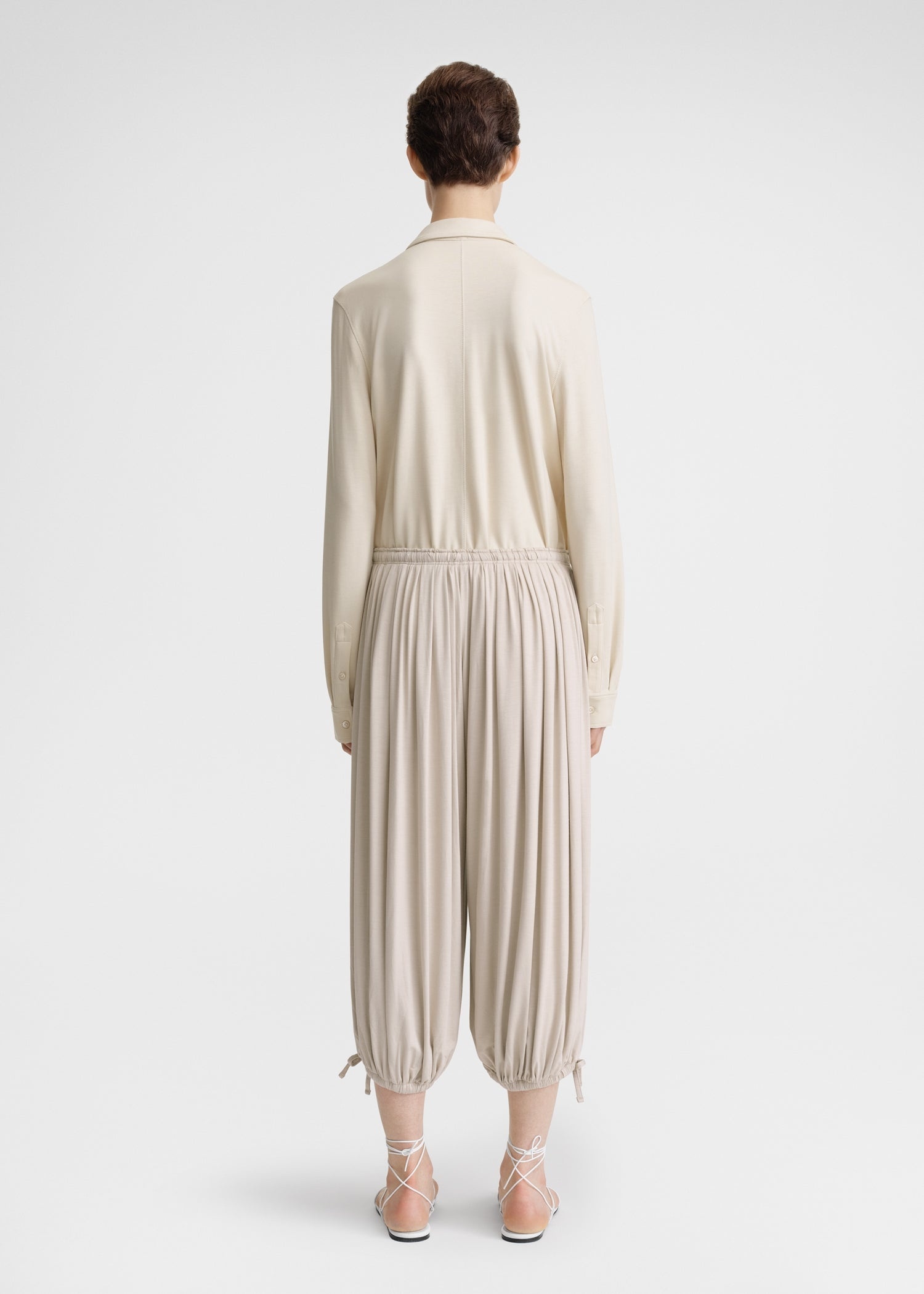 Gathered jersey trousers pebble - 4