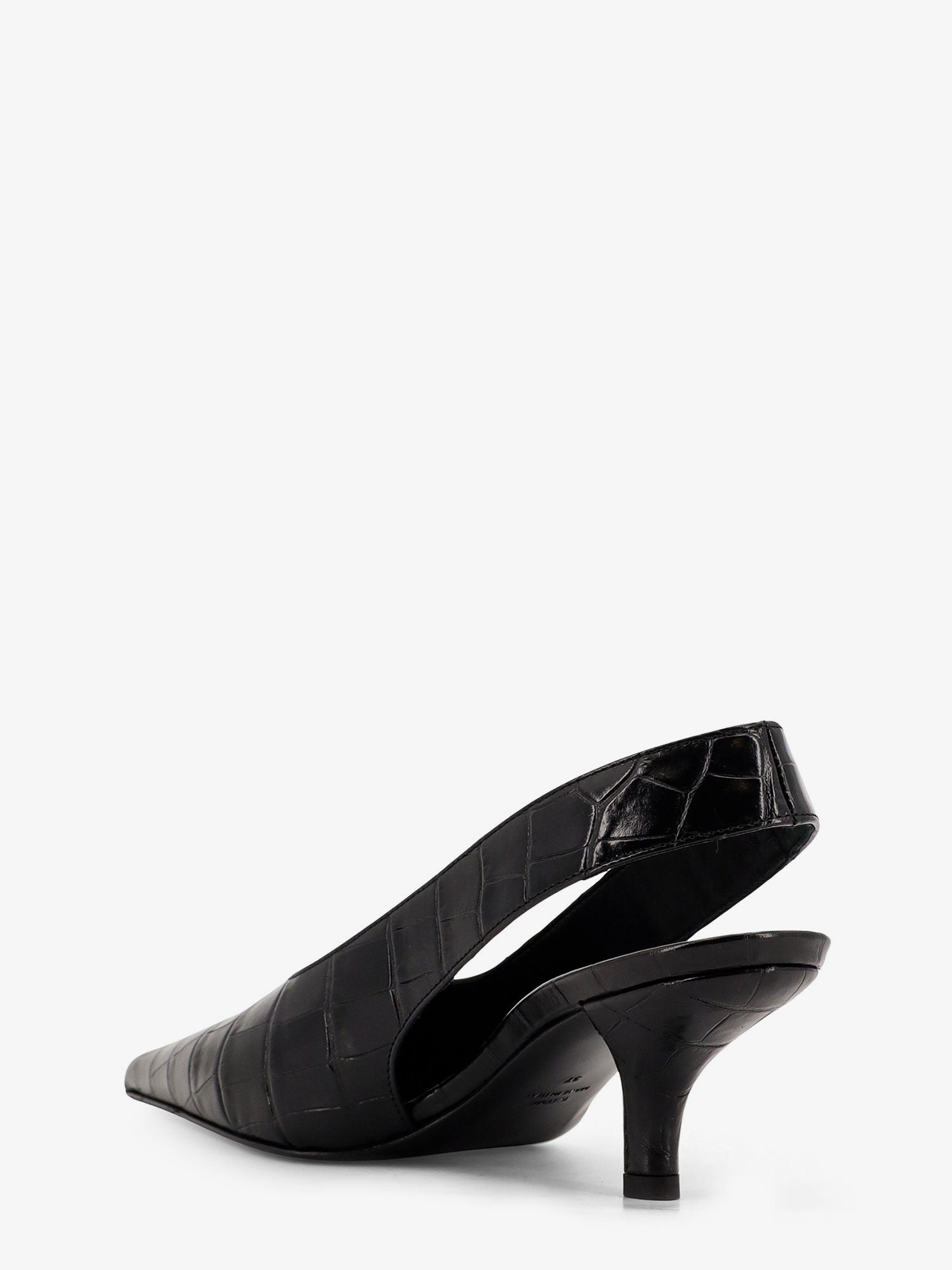 Leather Slingback Pumps With Croco Effect - 3