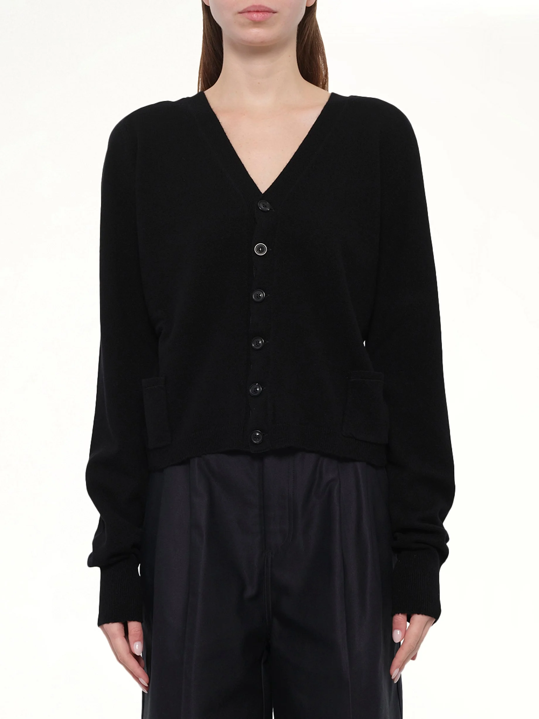 Gauge 14 Wool V-Neck Cardigan in Black - 1