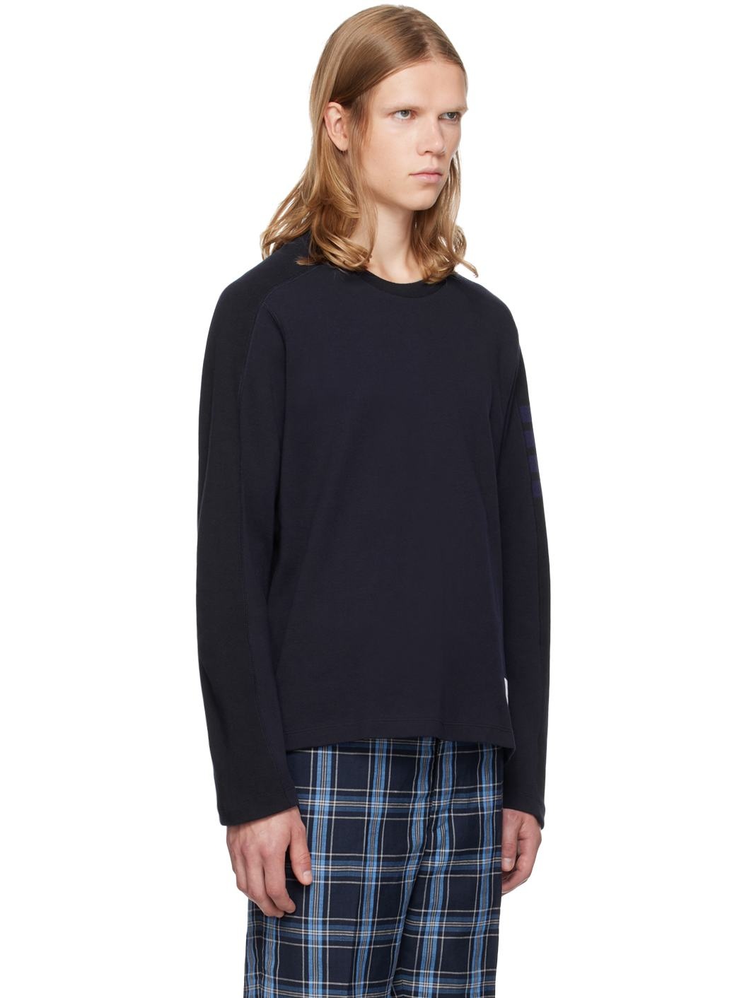 Navy 4-Bar Long Sleeve T-Shirt - 2