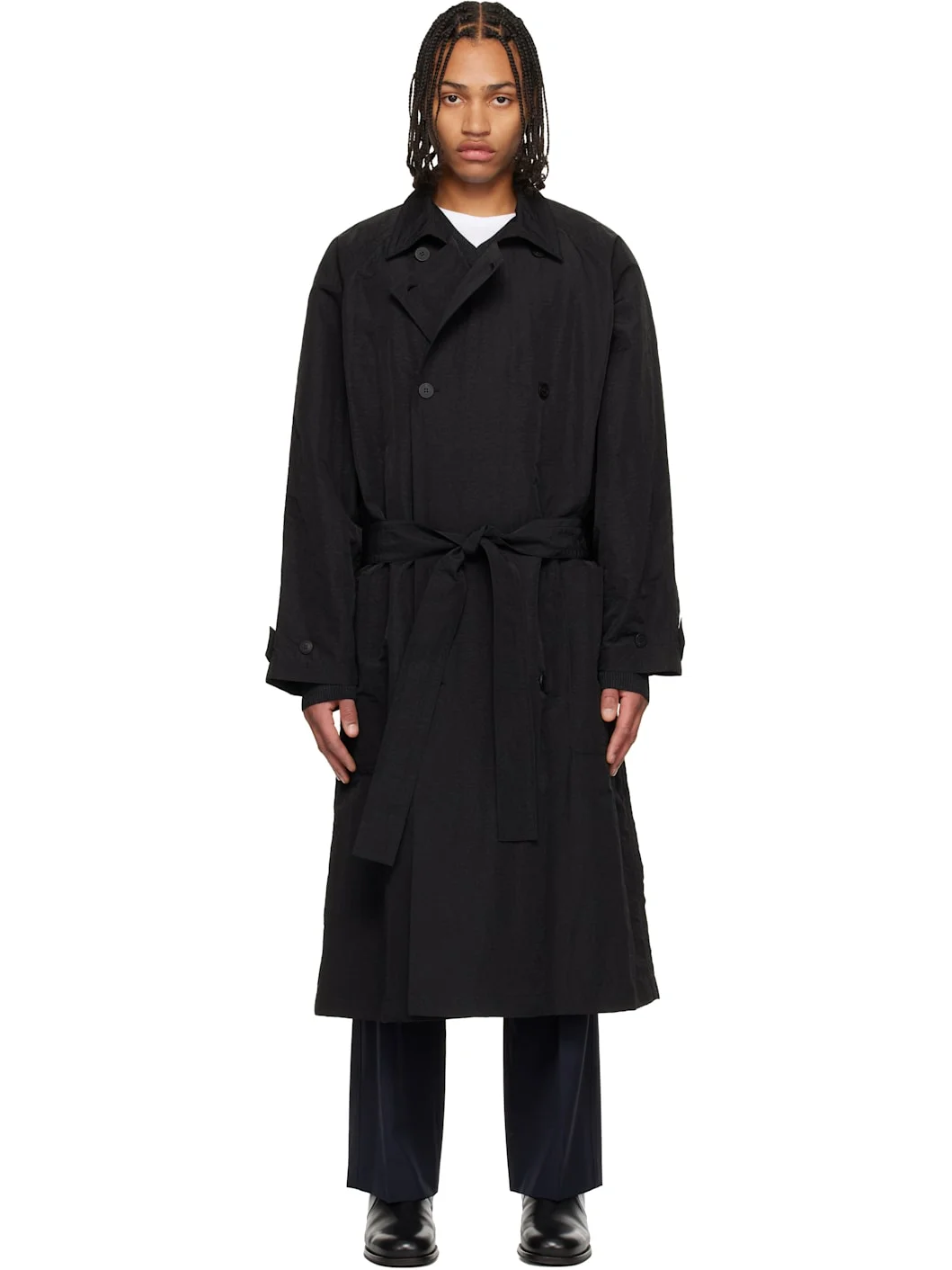 Black Crisp Raglan Trench Coat - 1