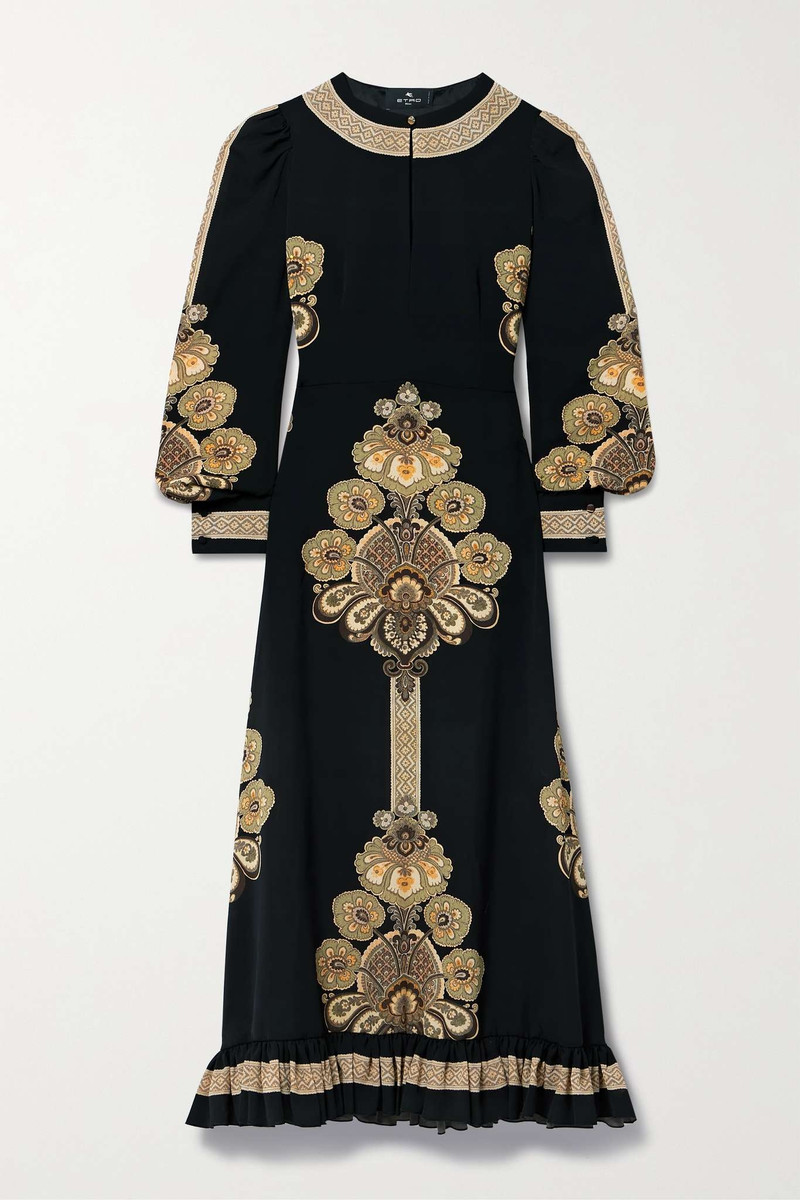 Ruffled printed stretch-crepe midi dress 1