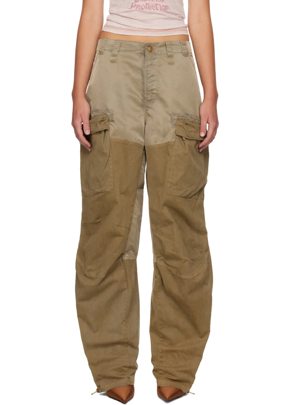 Khaki Cotton & Nylon Cargo Pants - 1