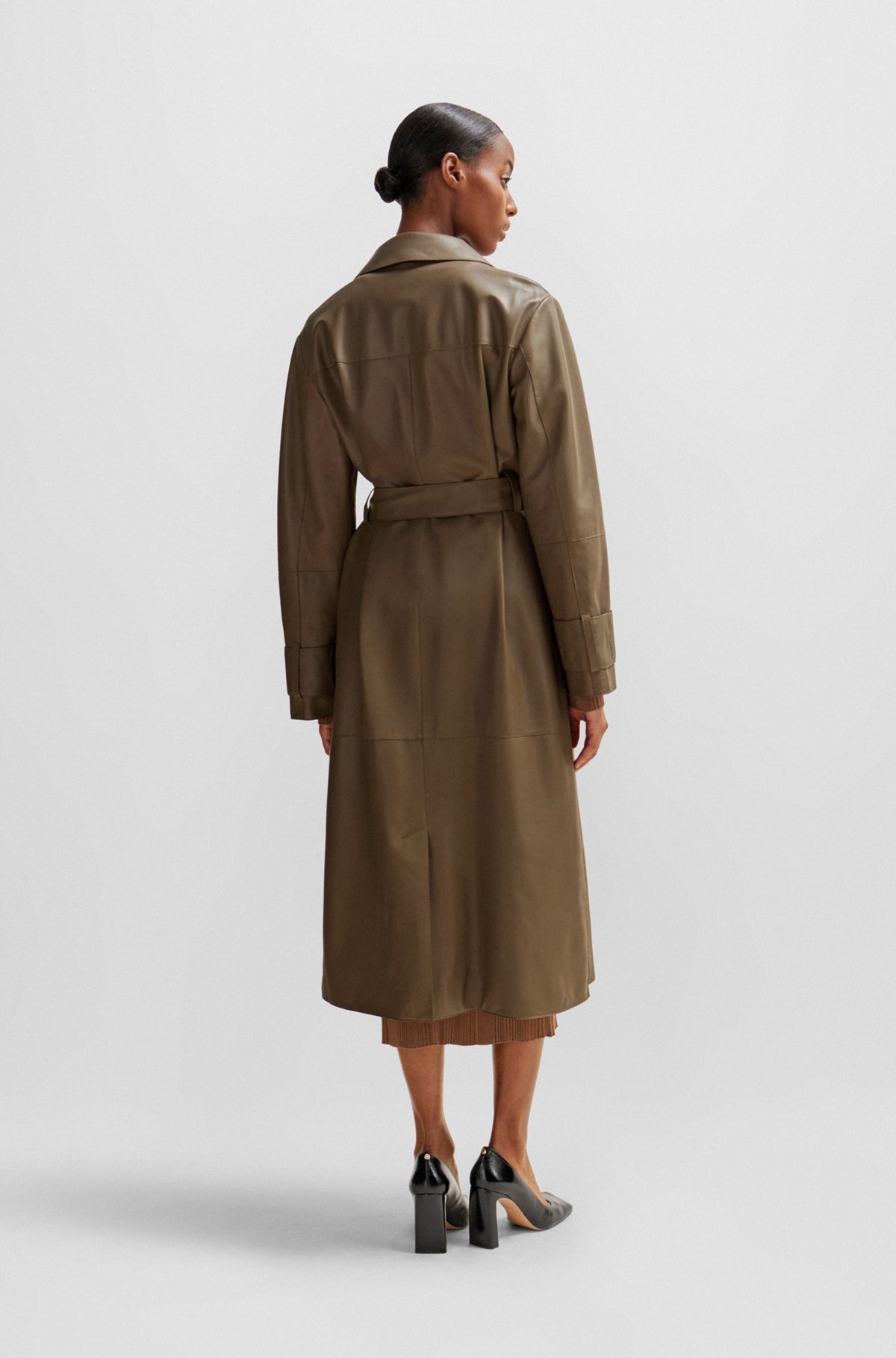 LONGLINE BELTED COAT IN NAPPA LEATHER - 4