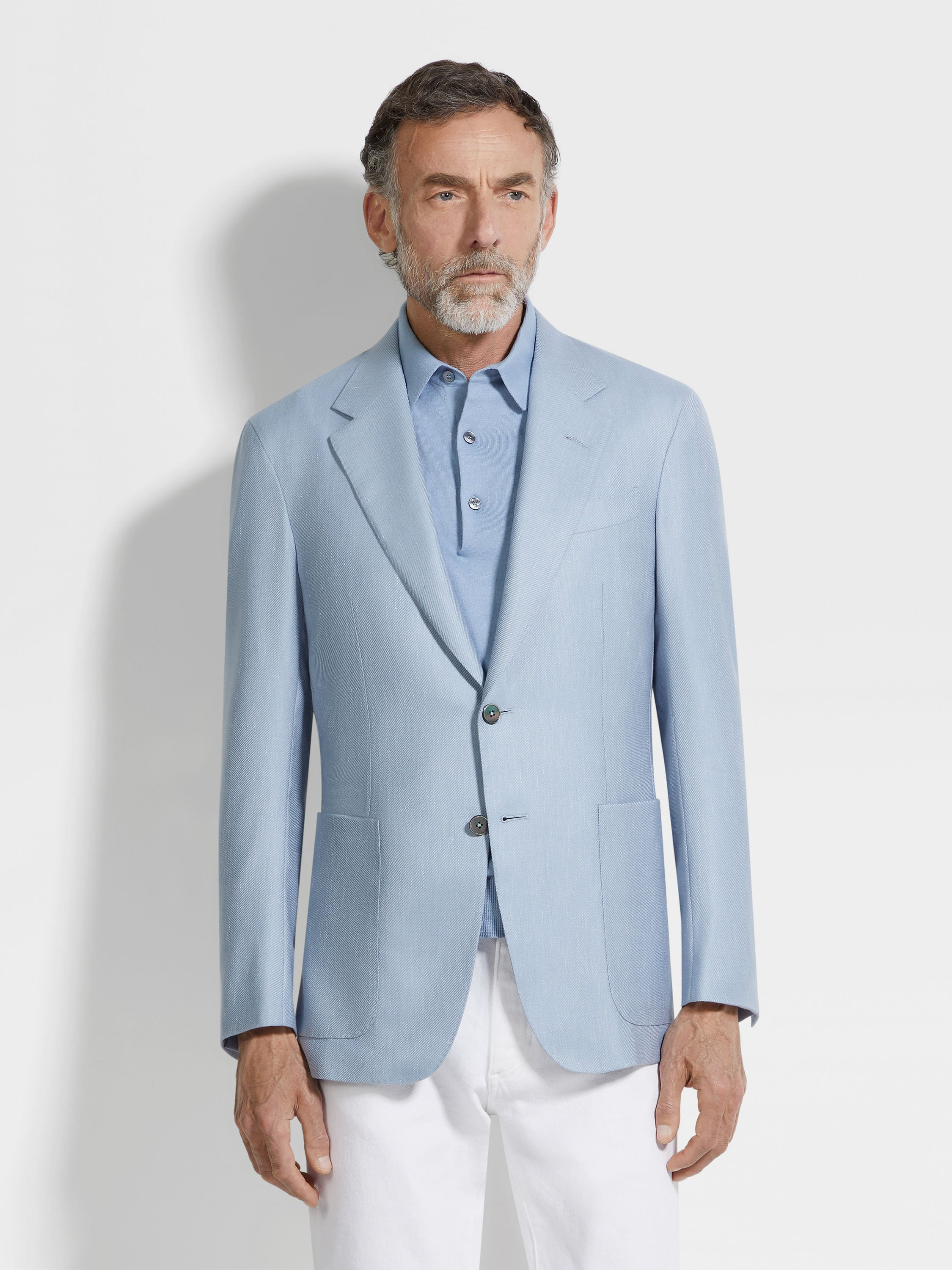 LIGHT BLUE SILK CASHMERE AND LINEN JACKET - 4