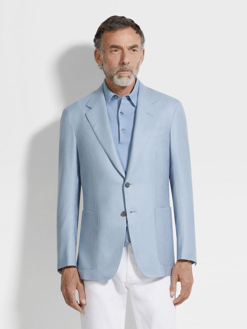 LIGHT BLUE SILK CASHMERE AND LINEN JACKET 4