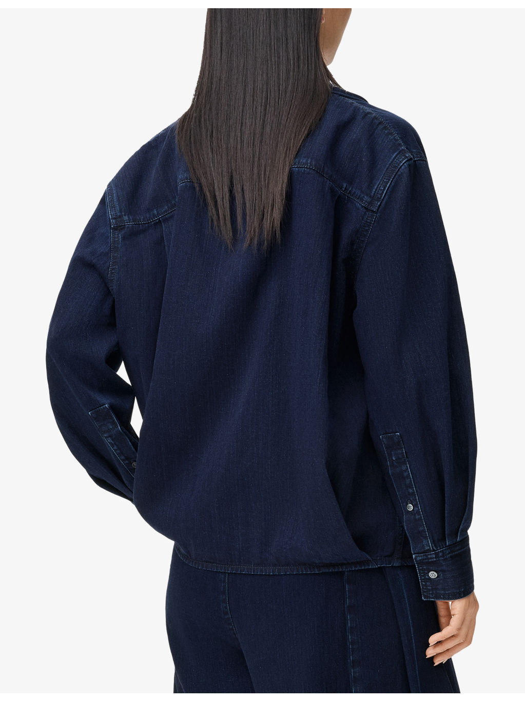 Draped Denim-Look Cotton Shirt - 4