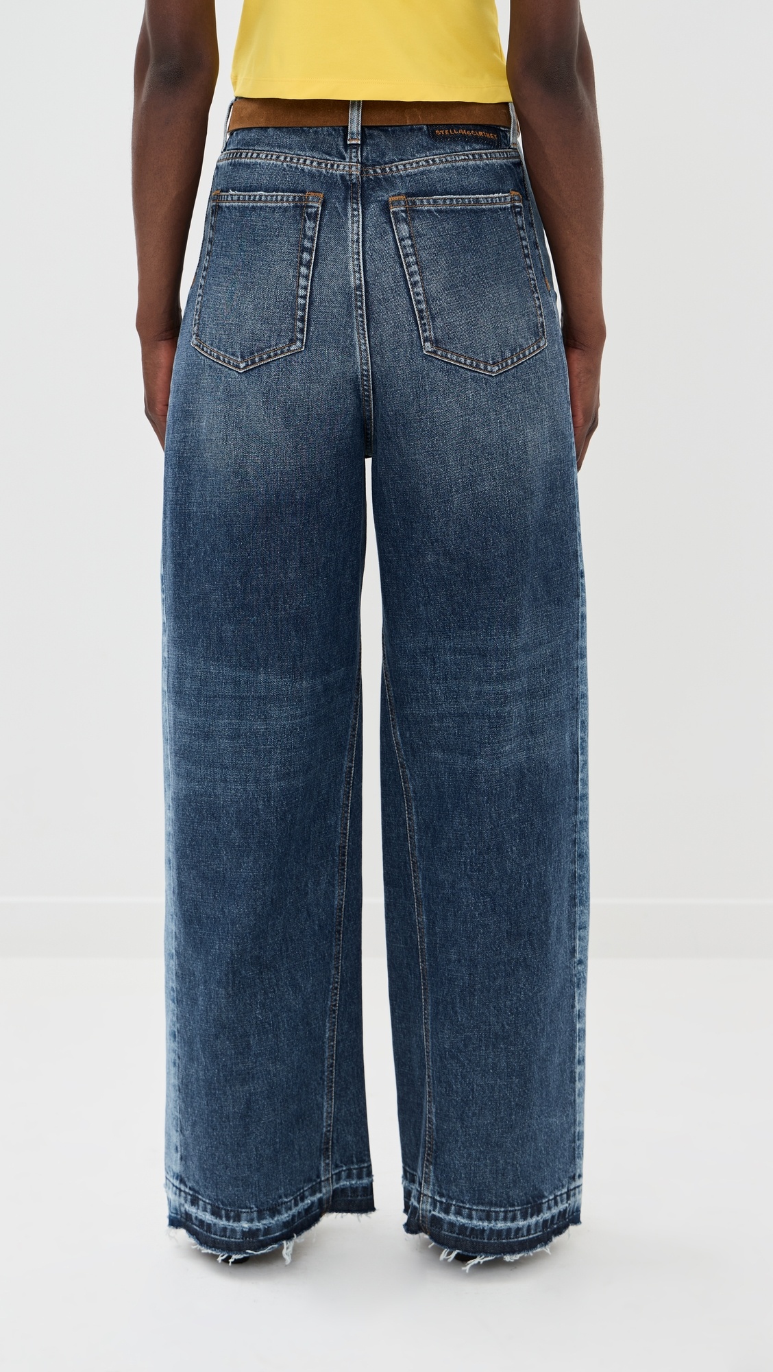 Two Tonal Fabric Paneled Wide Leg Jeans - 2