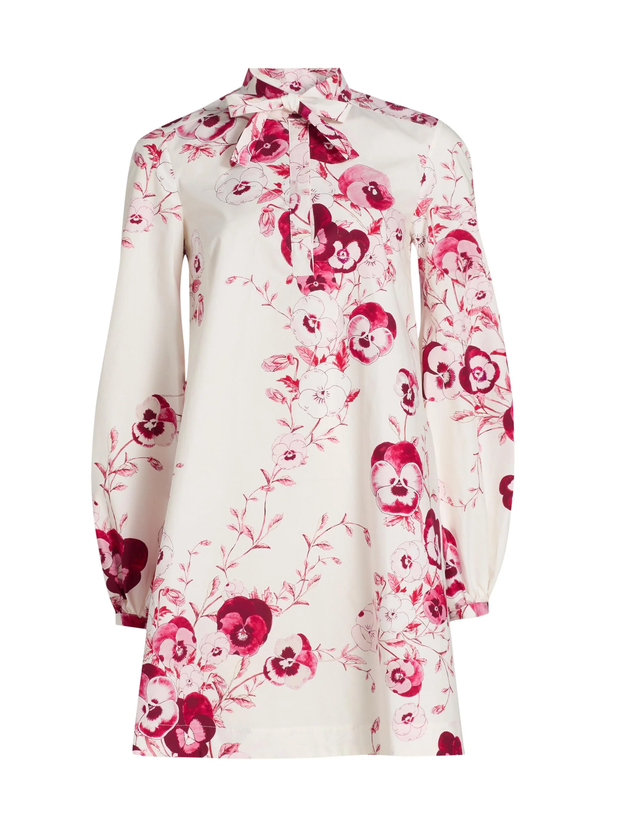 Women's Floral Cotton Poplin A-Line Minidress - Ivory Multi - 1