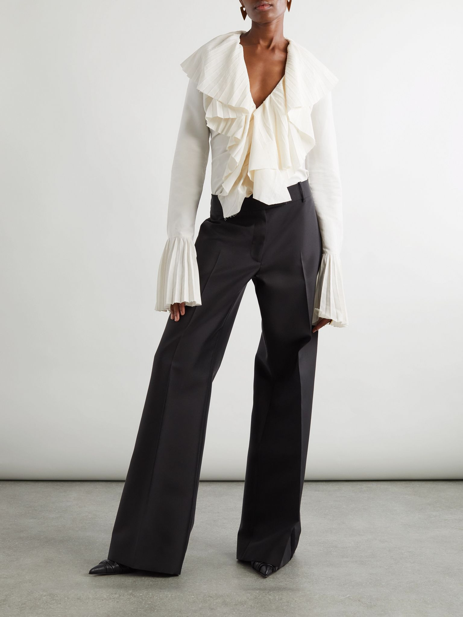 Pleated poplin blouse Ivory - 2
