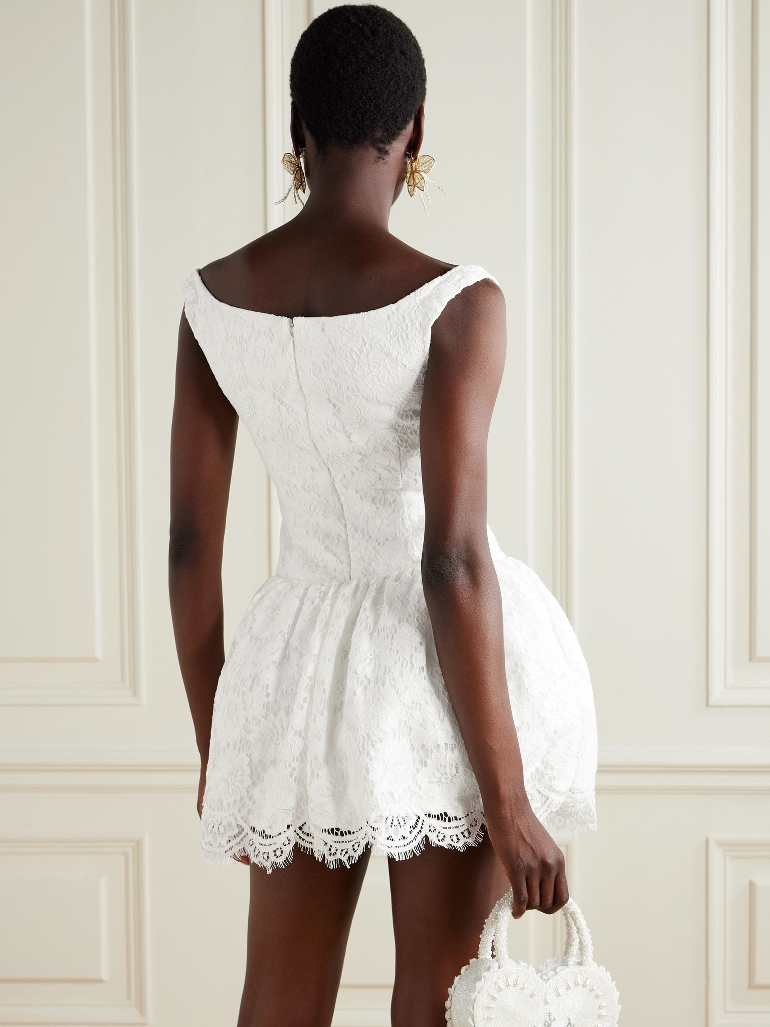 Pleated scalloped lace mini dress White - 3