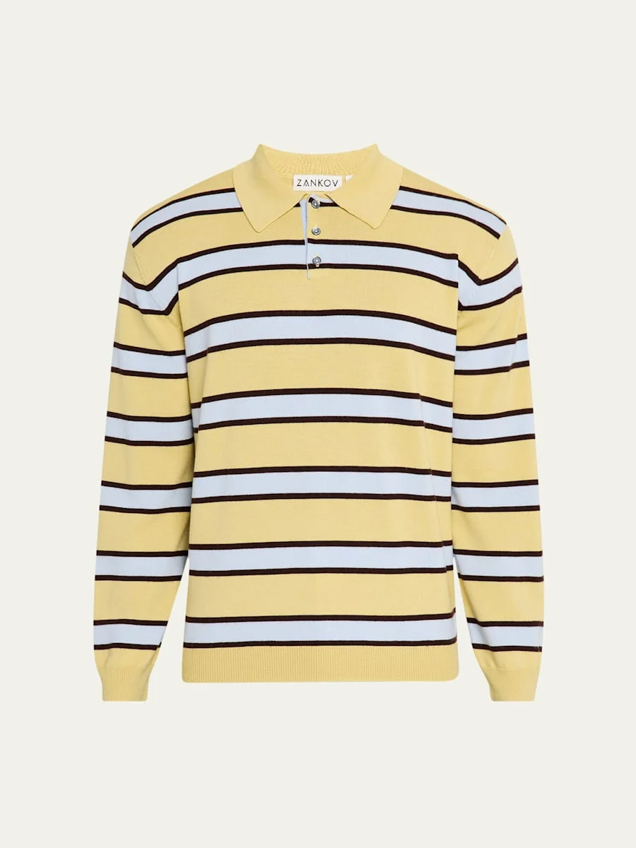 Men's Fine-Gauge Block Stripe Polo Sweater - 1