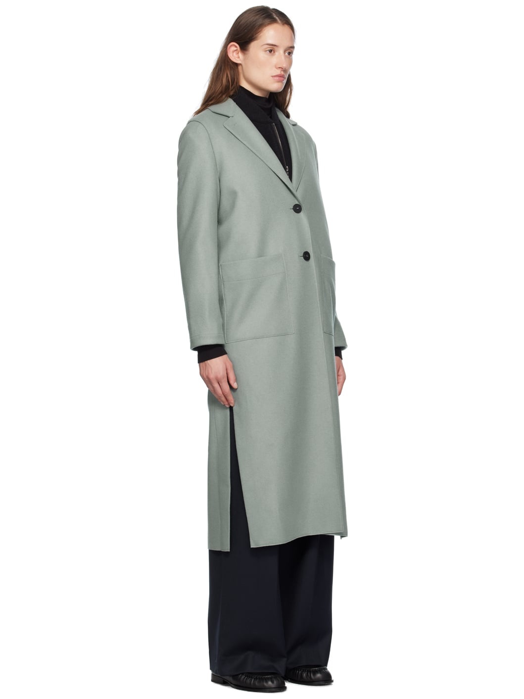 Green Long Boxy Coat - 2