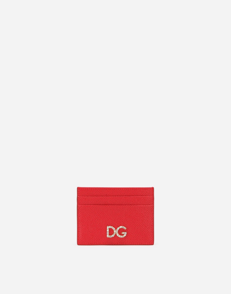 Dauphine calfskin card holder with rhinestone DG logo - 1