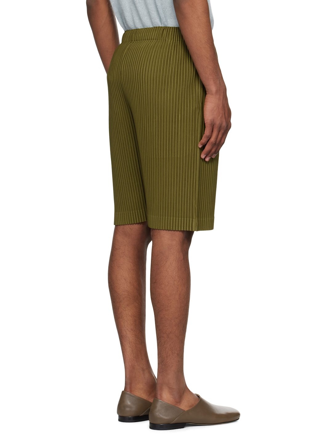 Khaki Color Pleats Shorts - 3