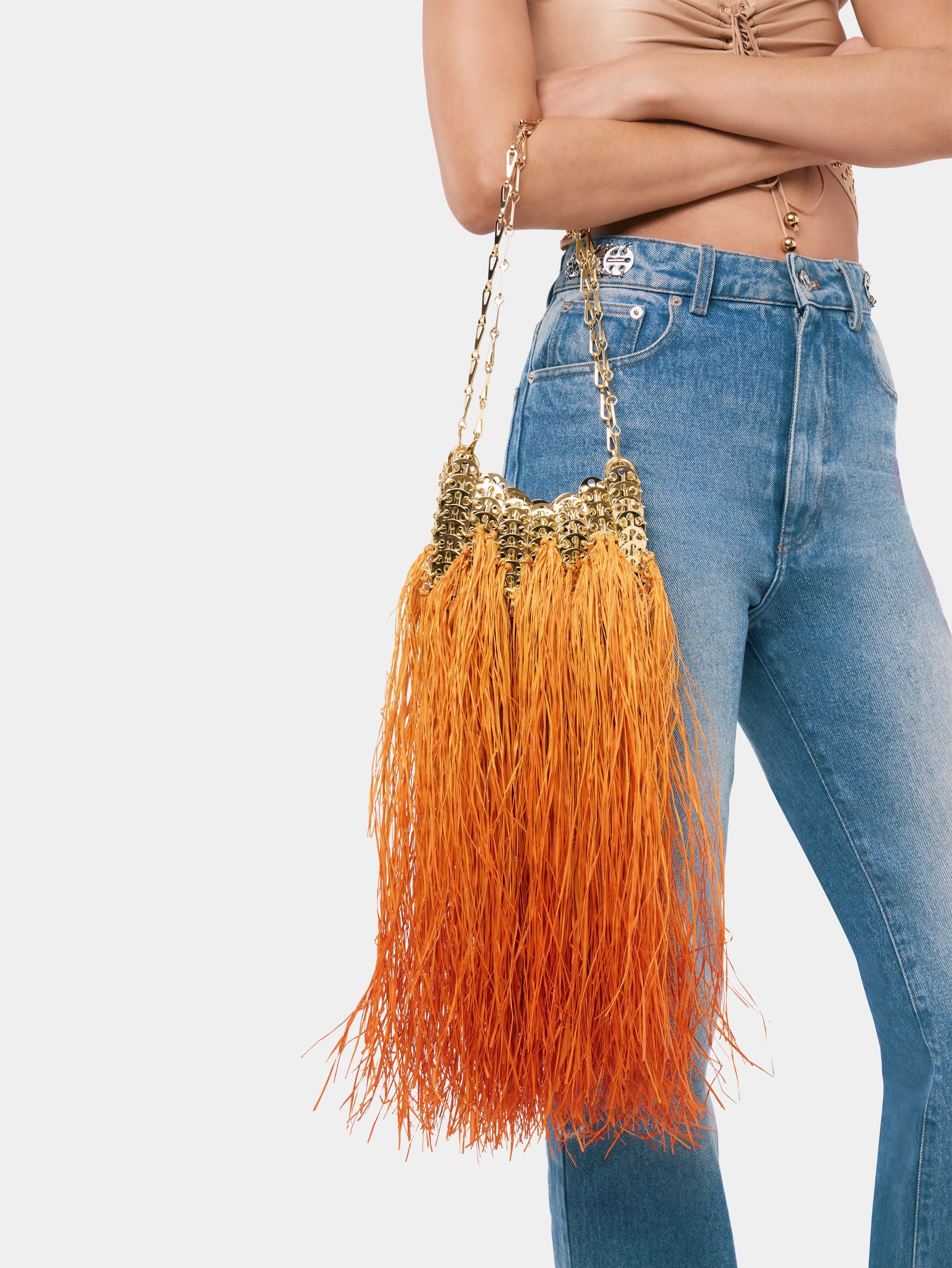 ICONIC GOLD 1969 NANO BAG HAND CRAFTED WITH RAFFIA FRINGES - 4