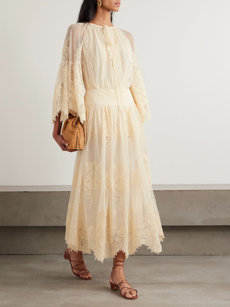 Zimmermann Hypnotic gathered flocked lace maxi skirt Cream outlook