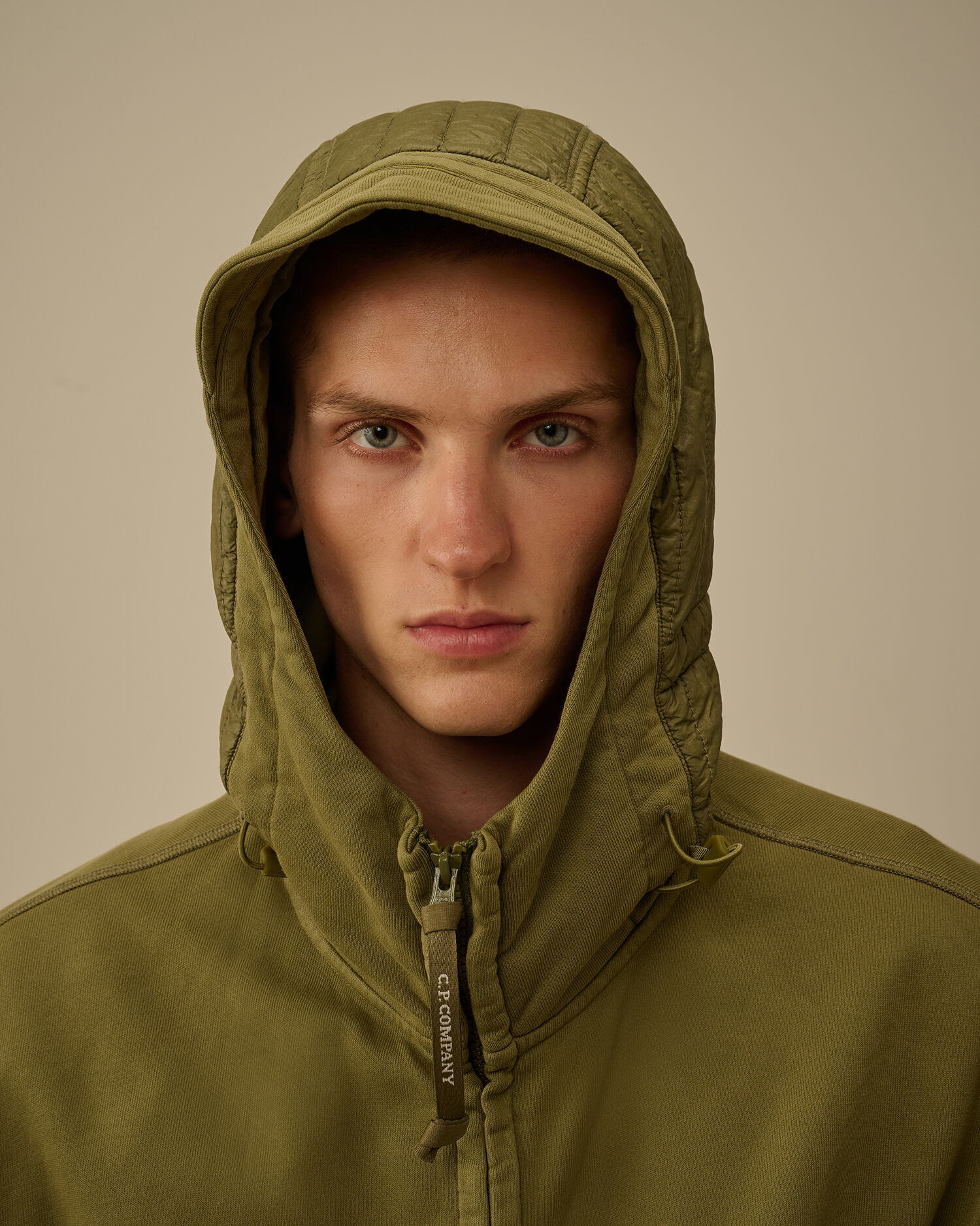 Diagonal Raised Fleece Mixed Full Zip Hooded Sweatshirt - 6