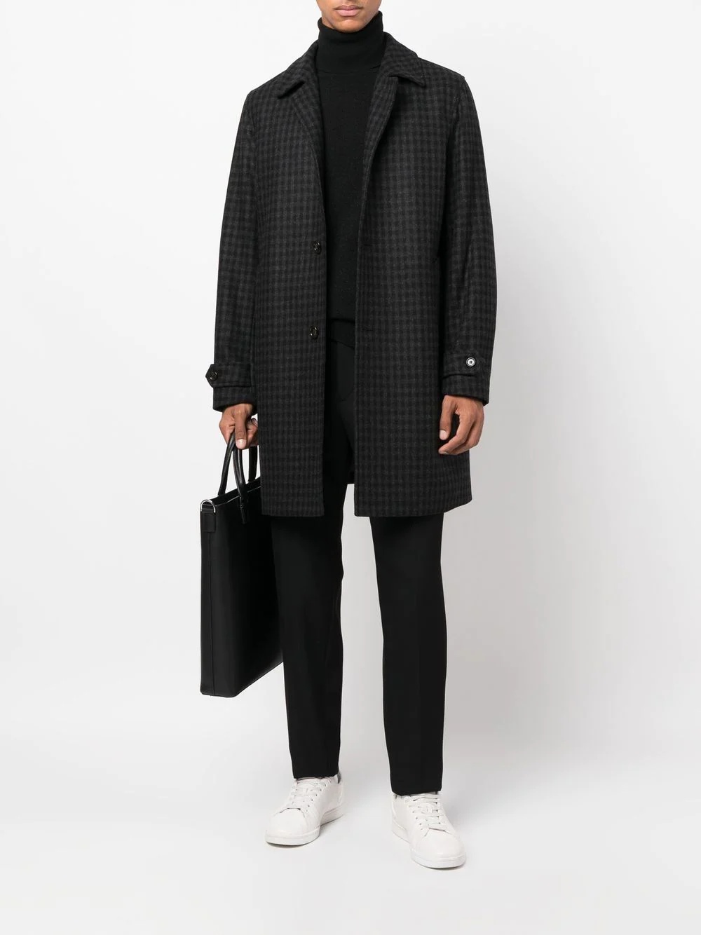 checked mid-length coat - 2