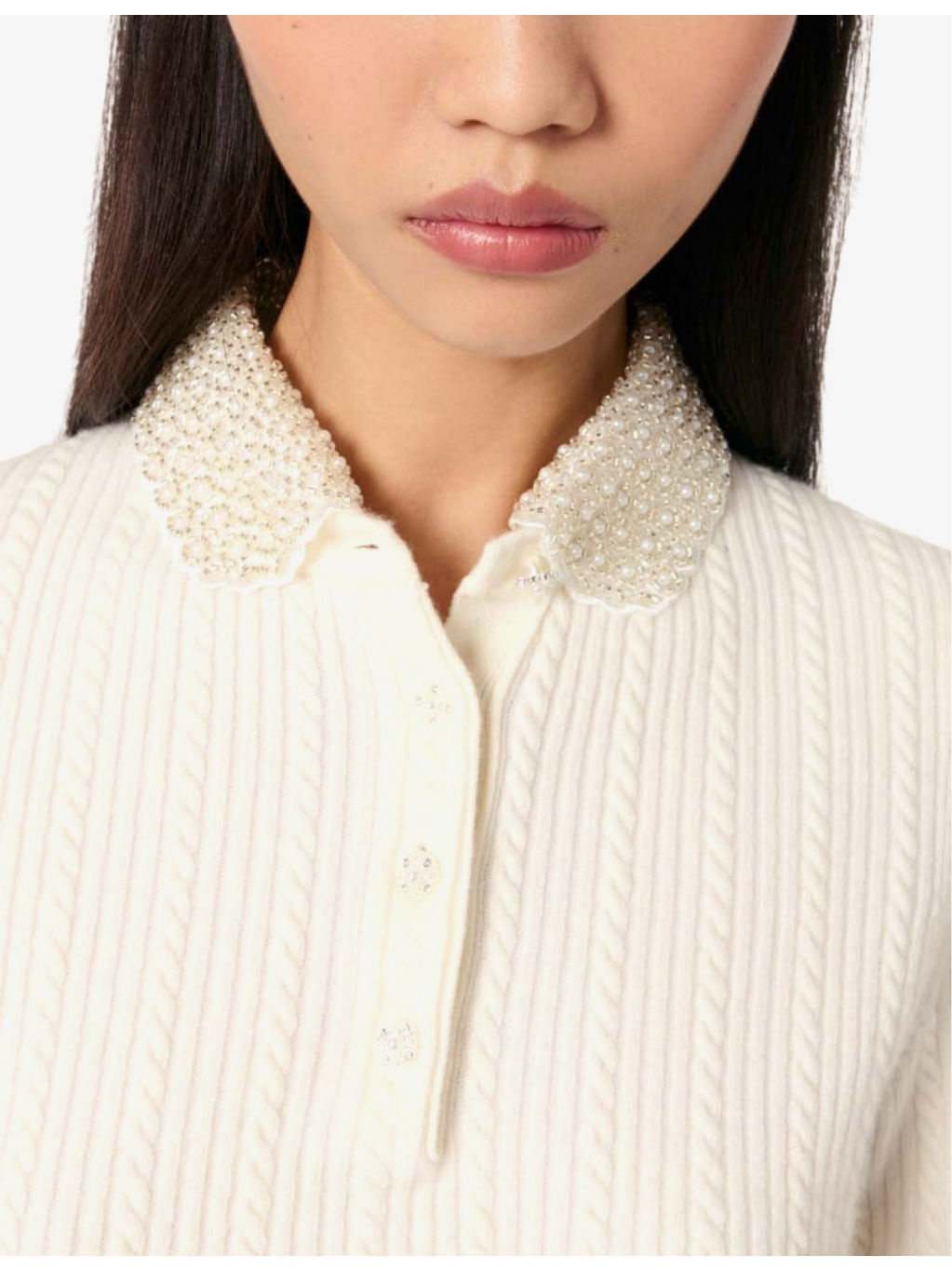 Embellished-collar ribbed wool and cashmere polo shirt - 5