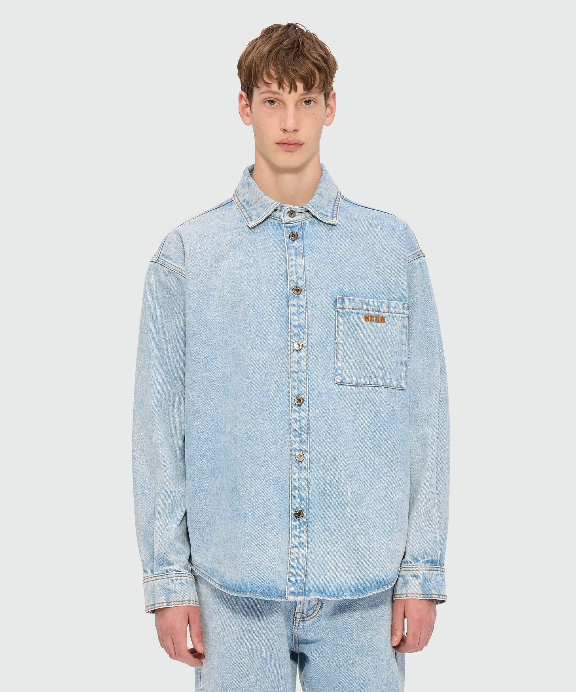 Light blue marbled denim shirt - 3