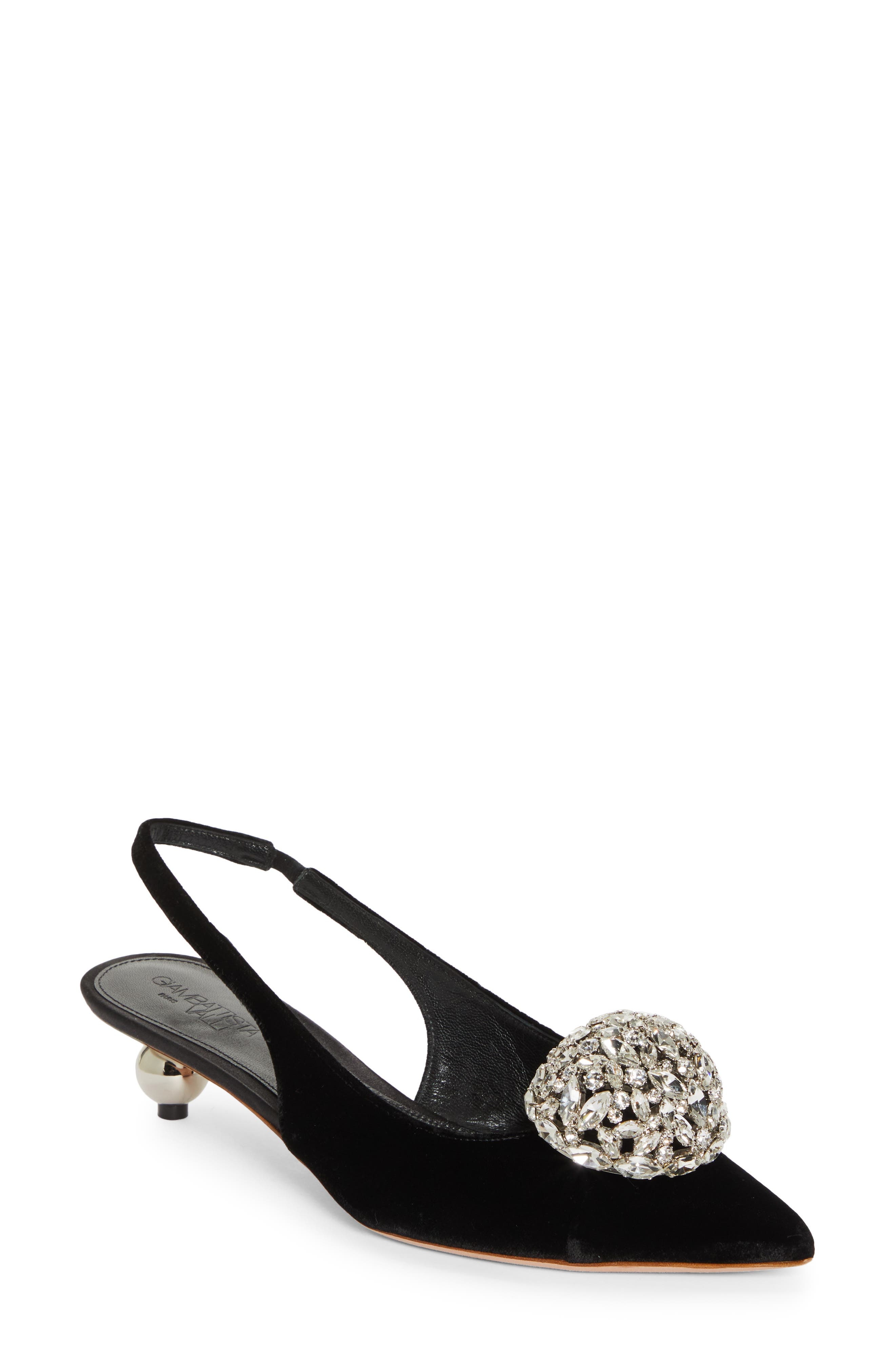 Giambattista Valli Crystal Ball Pointed Toe Velveteen Slingback Pump in Black/Crystal at Nordstrom - 1