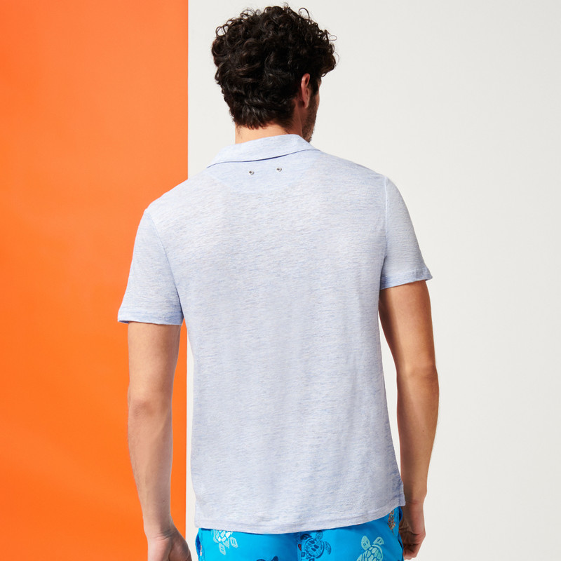 Men Linen Jersey Polo Shirt Solid 4