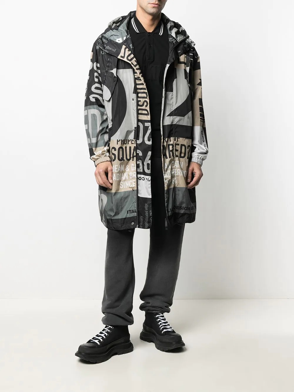 logo-print mid-length coat - 2