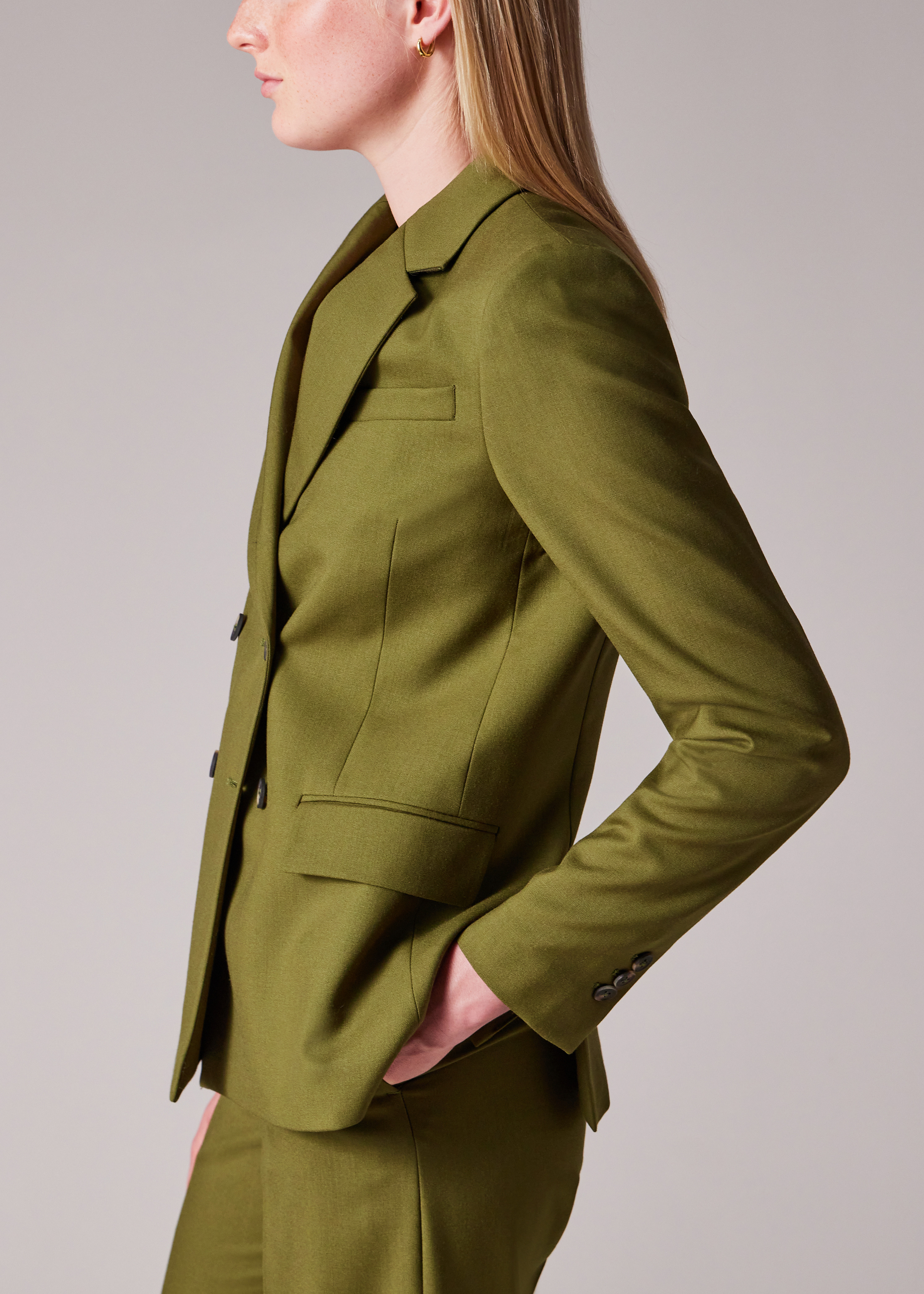 Women's Olive Green Wool Three-Piece Suit - 5