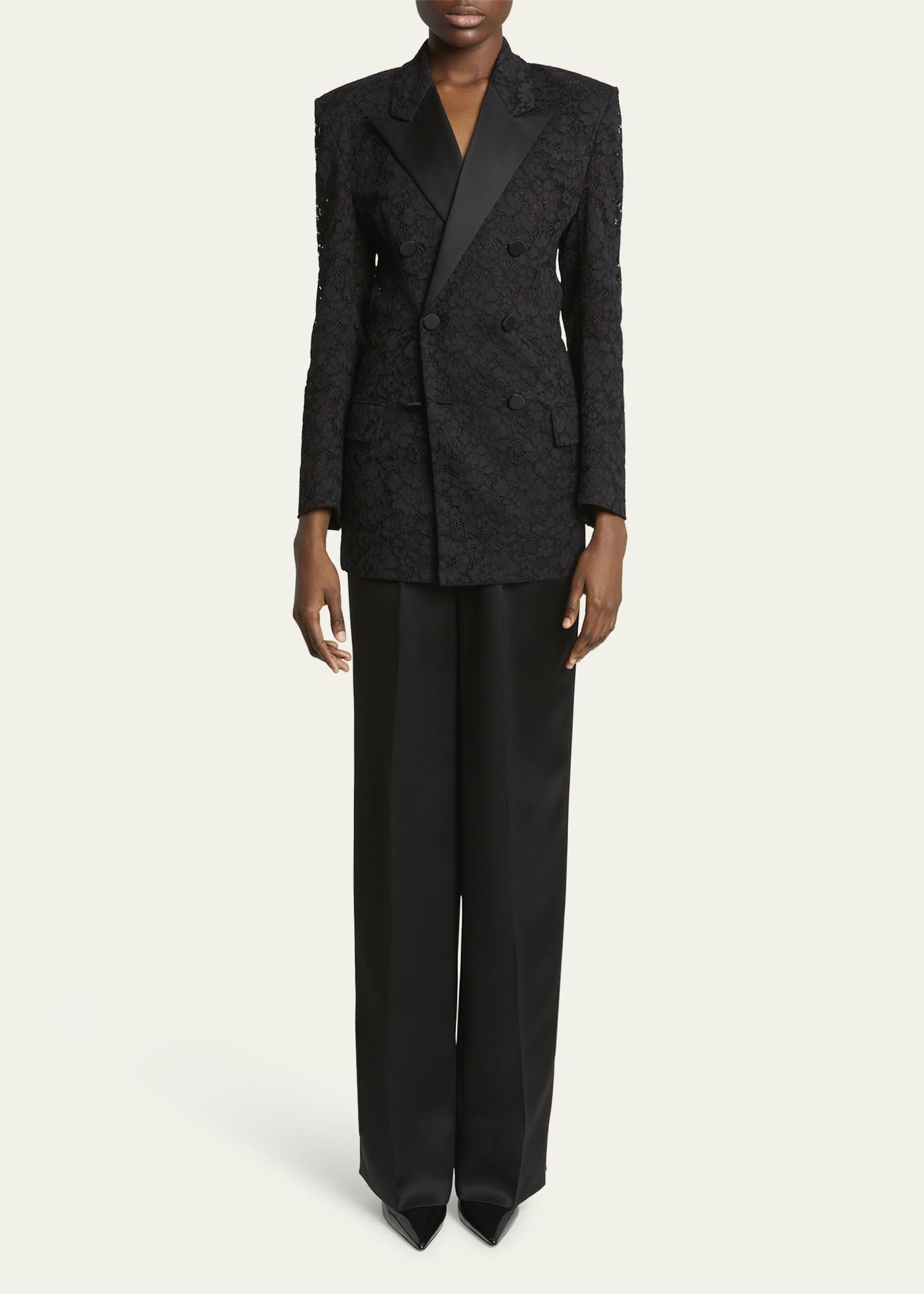 Double-Breasted Lace Tuxedo Blazer - 2