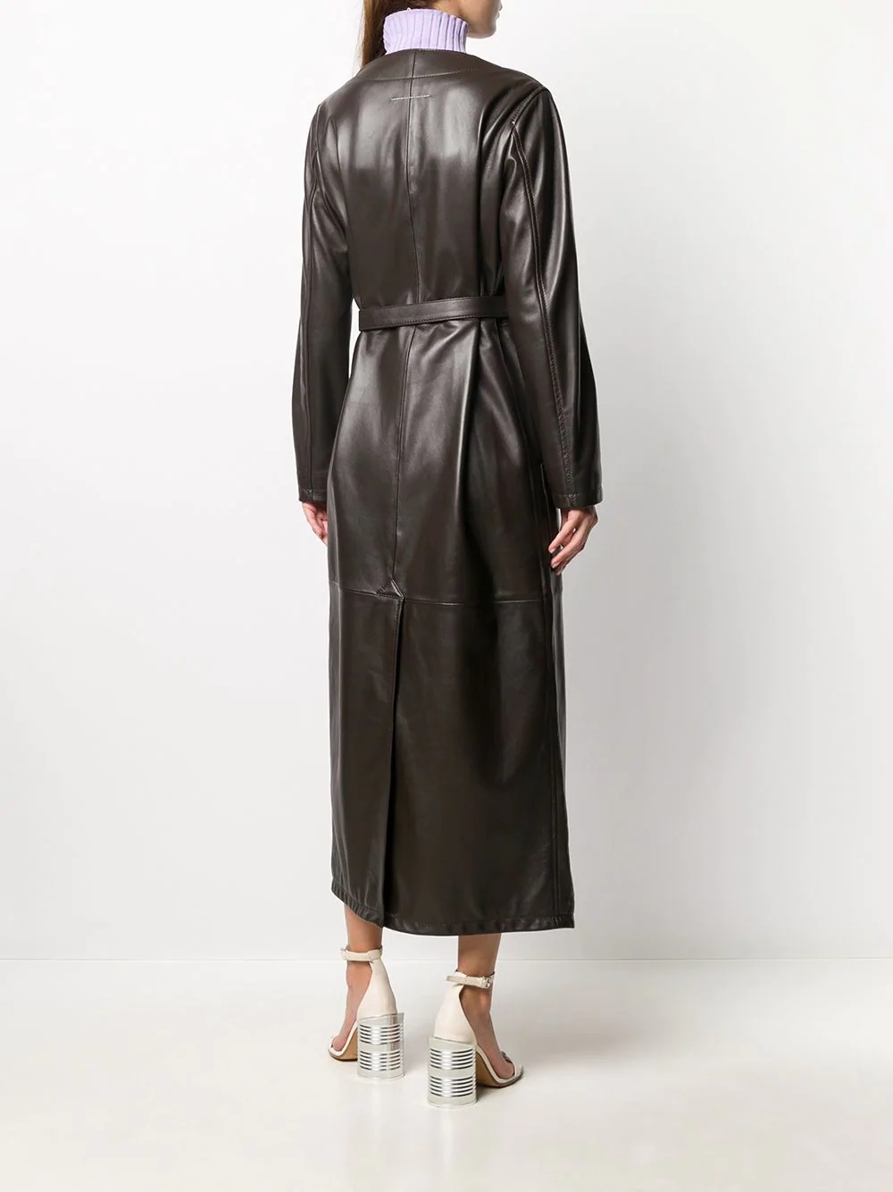 leather asymmetric belted trench coat - 4