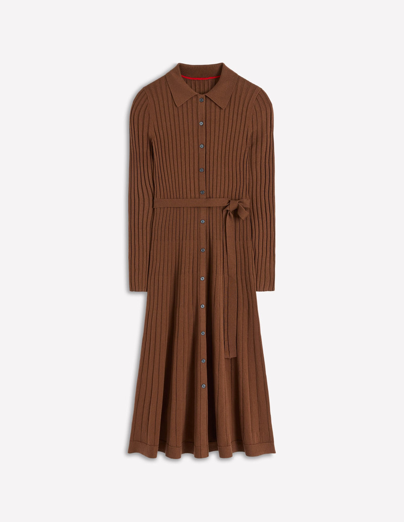 Rachel Knitted Shirt Dress-Raw Umber 1
