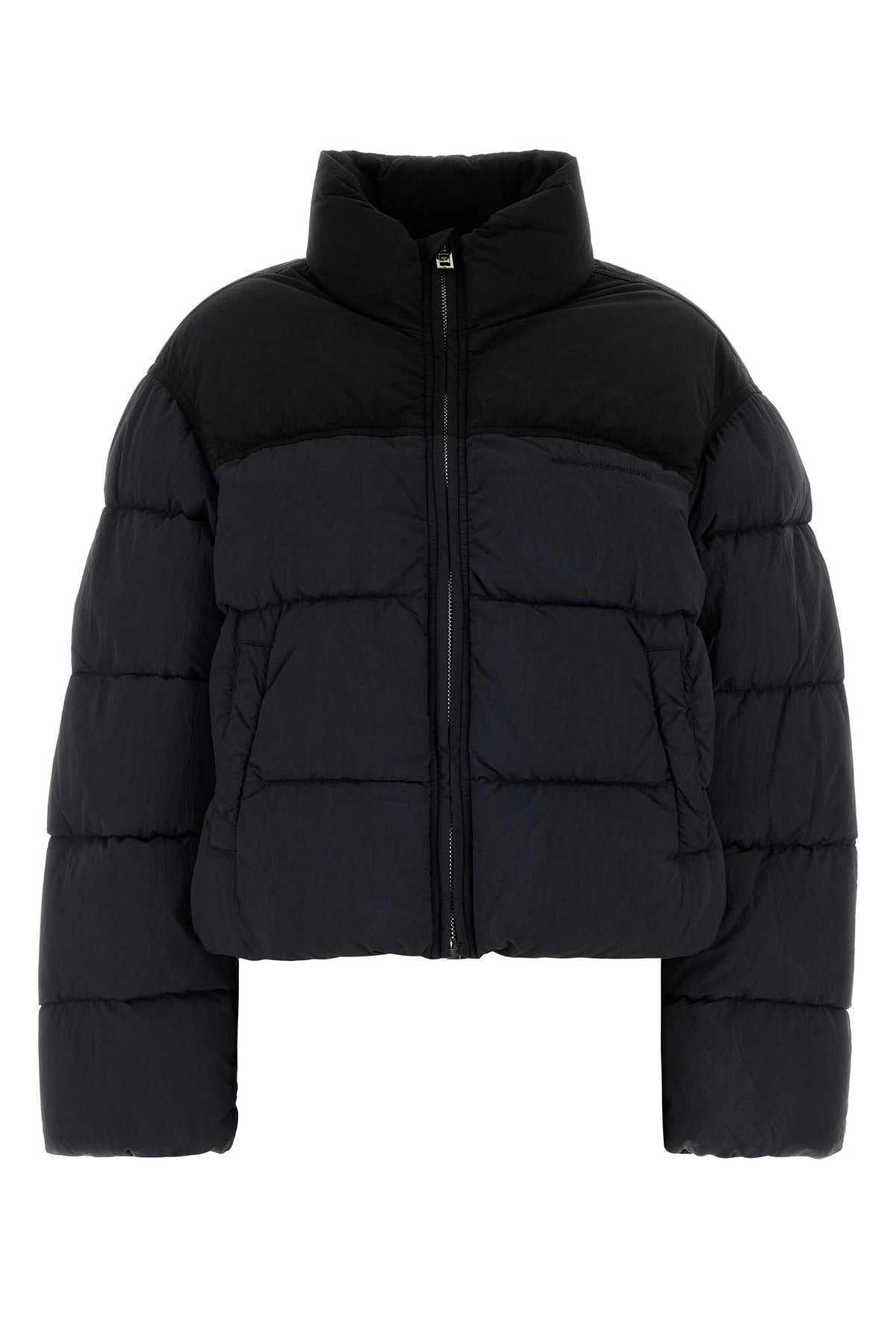 Black nylon down jacket - 1