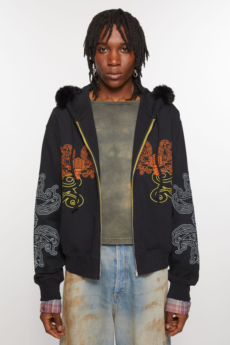 Acne Studios Printed hooded zip sweater - Black outlook