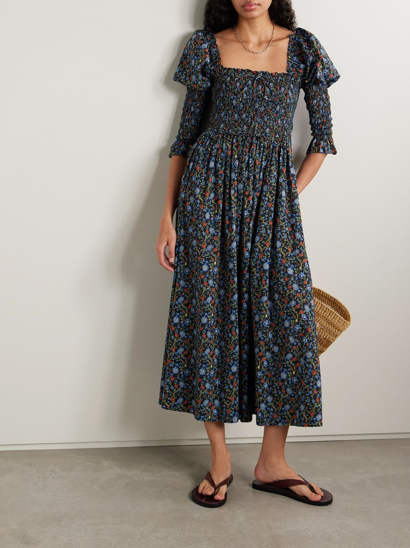 DÔEN Bijou shirred floral-print organic cotton-voile midi dress Multi outlook