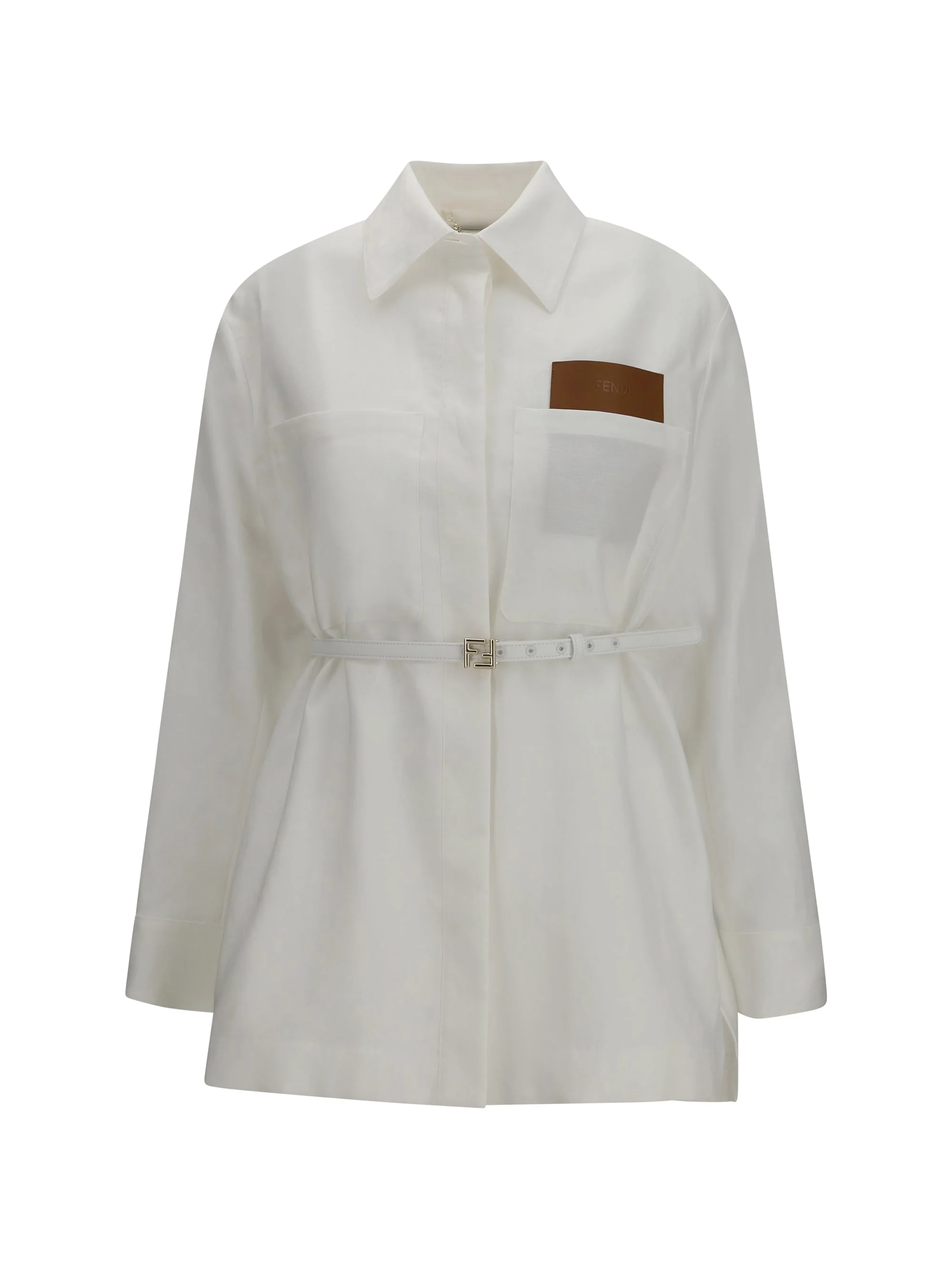 Fendi Linen and Cotton Belted Jacket — White - 1