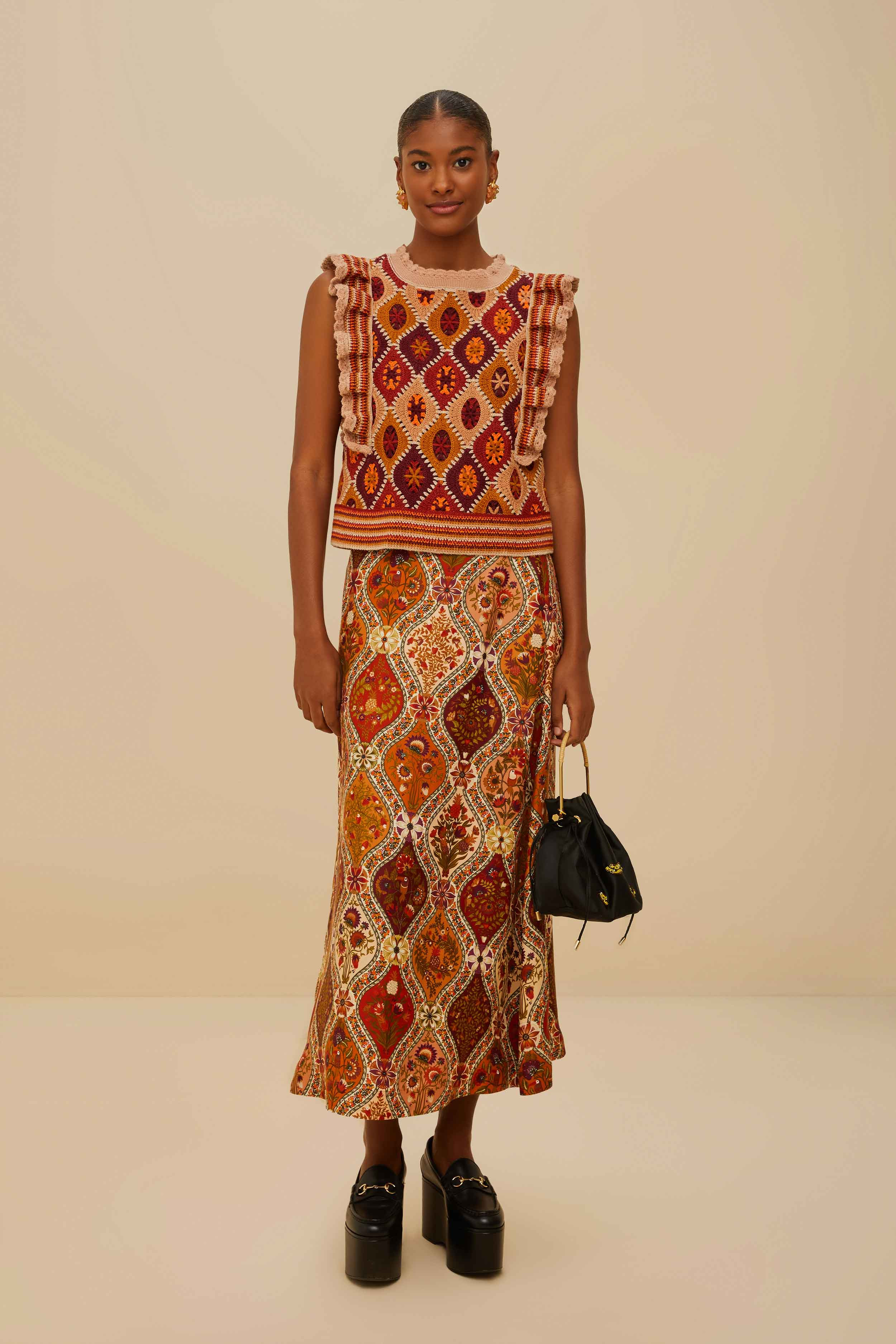 Multicolor Romantic Nature Lenzing™ Ecovero™ Viscose Midi Skirt - 1