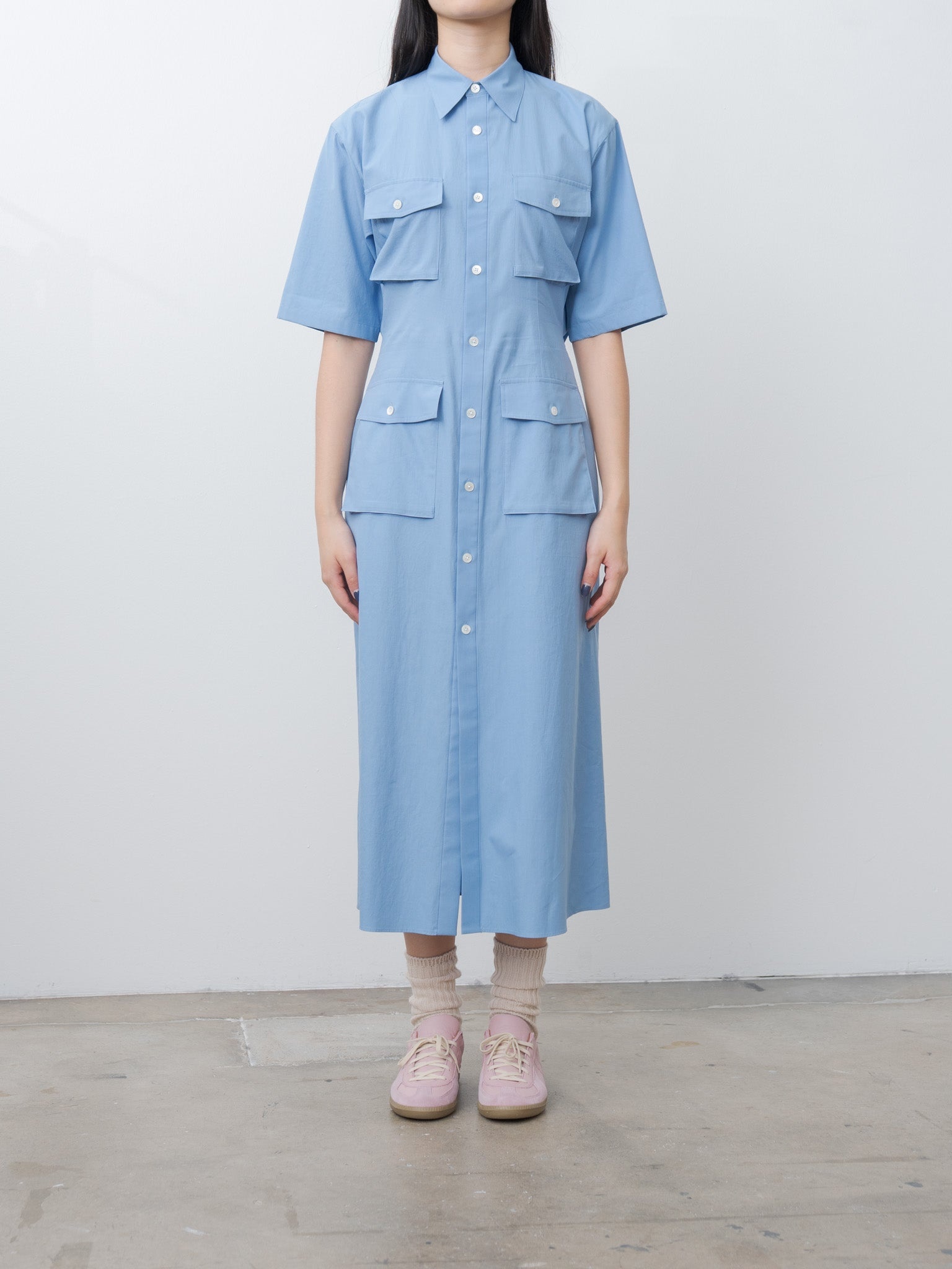 Washed Finx Twill Shirt Dress - Blue - 2