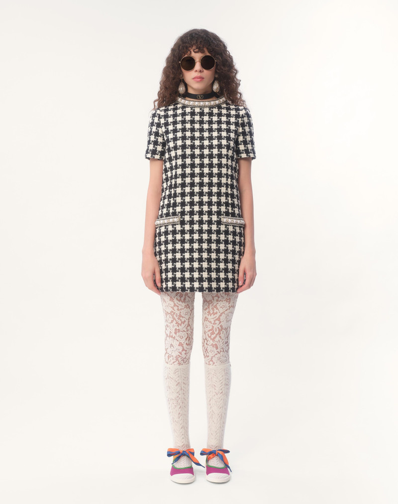 EMBROIDERED DAMIER LIGHT TWEED SHORT DRESS 6