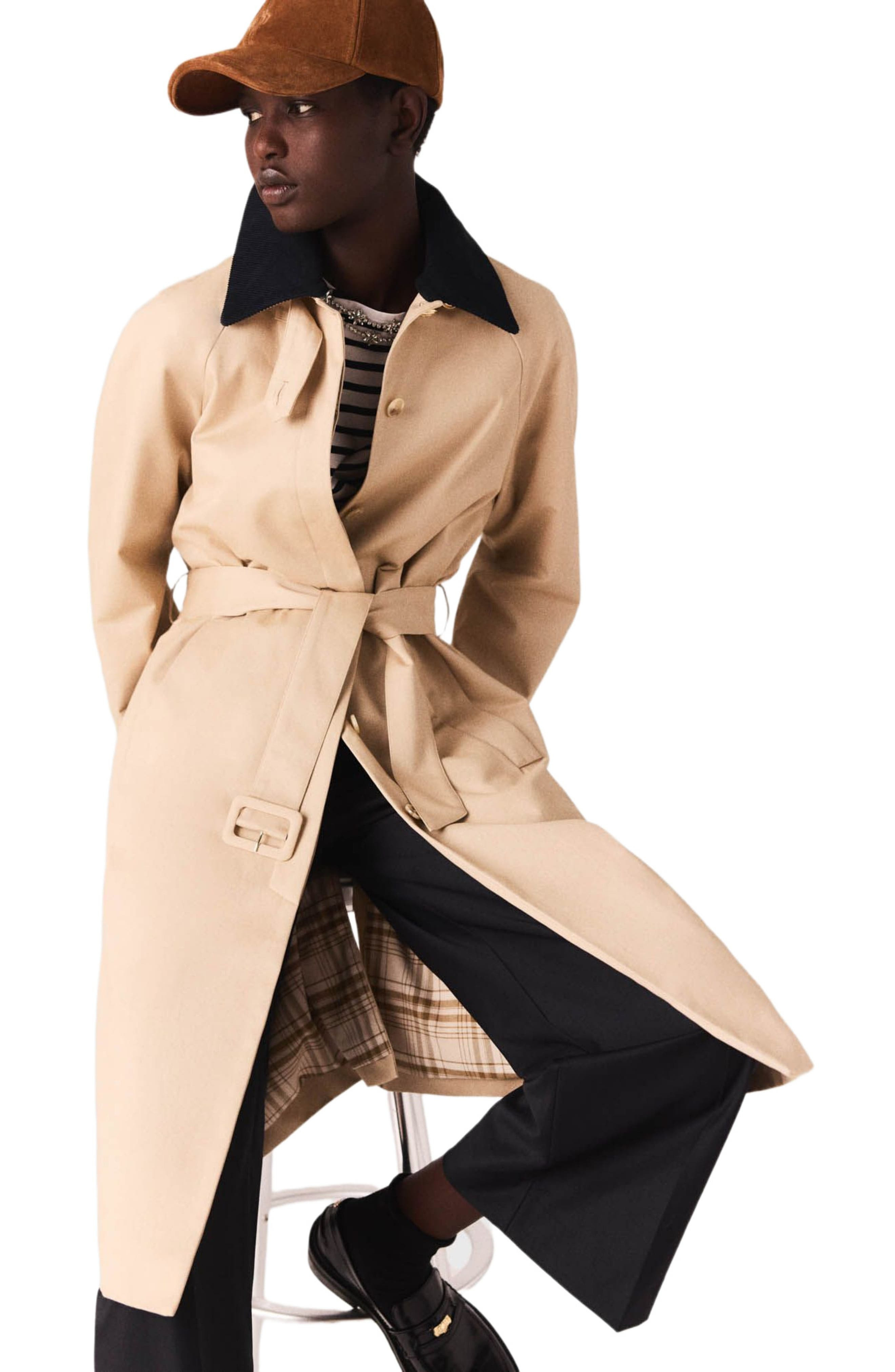 maje Contrast sleeve and collar trench in Beige at Nordstrom - 6