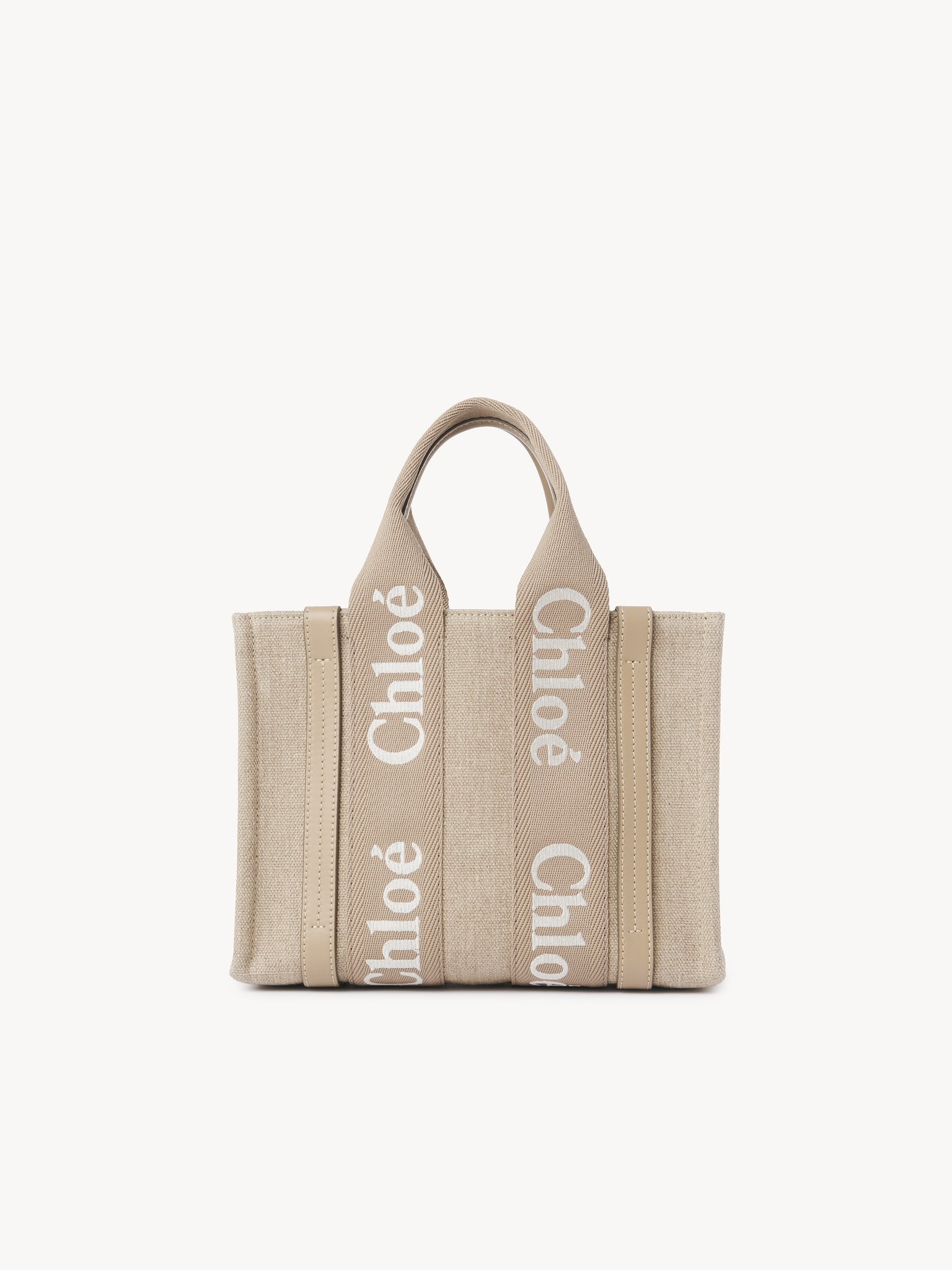WOODY TOTE BAG IN LINEN & LEATHER - 4