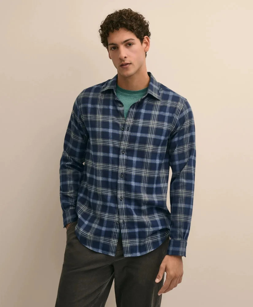 Cotton-Brushed Wool Tartan Sport Shirt - 1