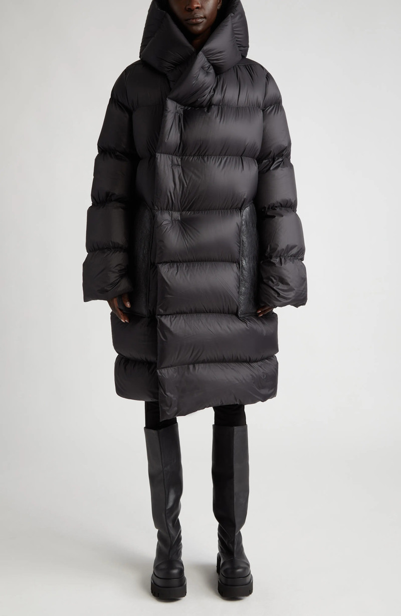 Rick Owens Hooded Down Puffer Coat in Black/Black outlook